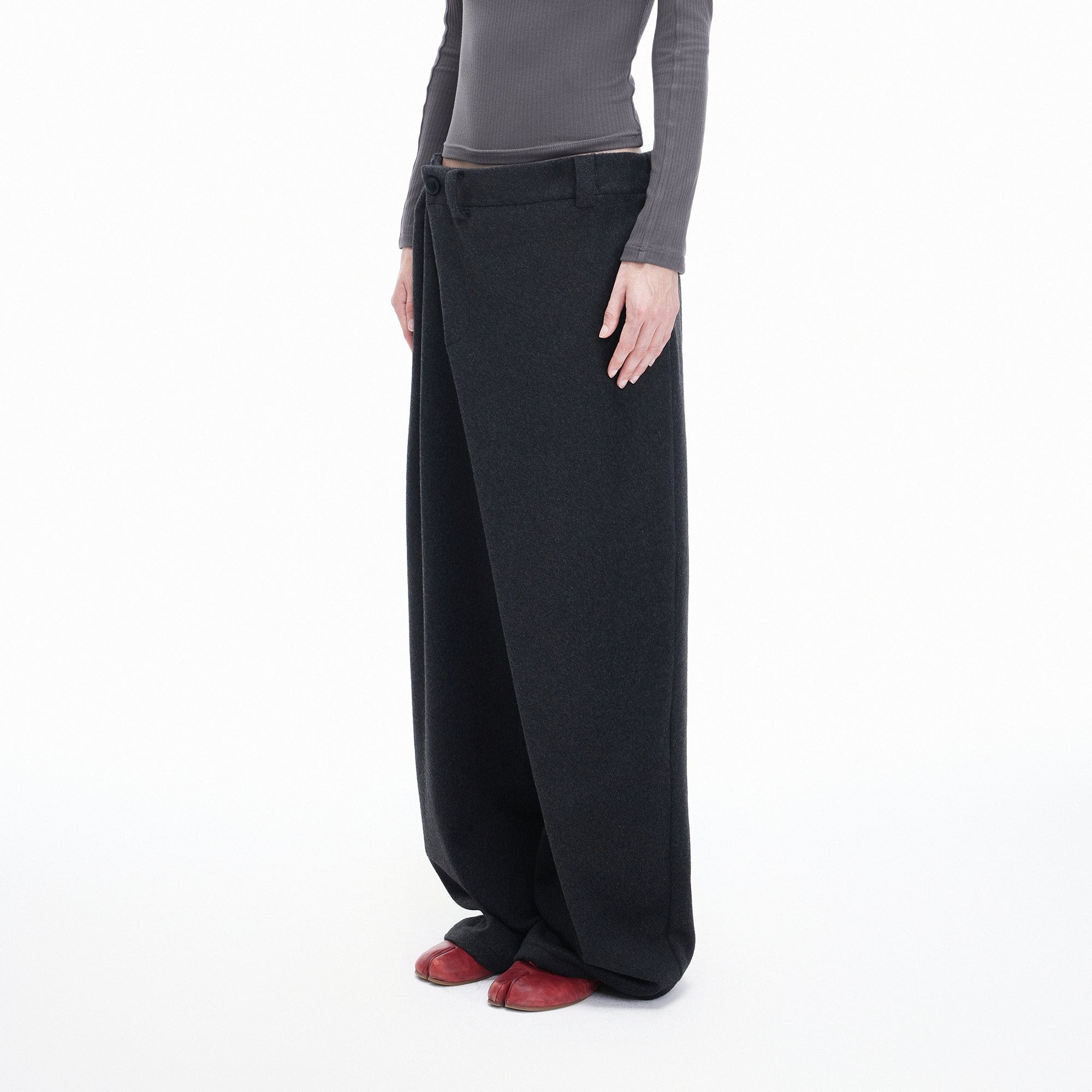 ARTIFICIAL WORLD Asymmetrical Overlay Wool Wide-Leg Pants