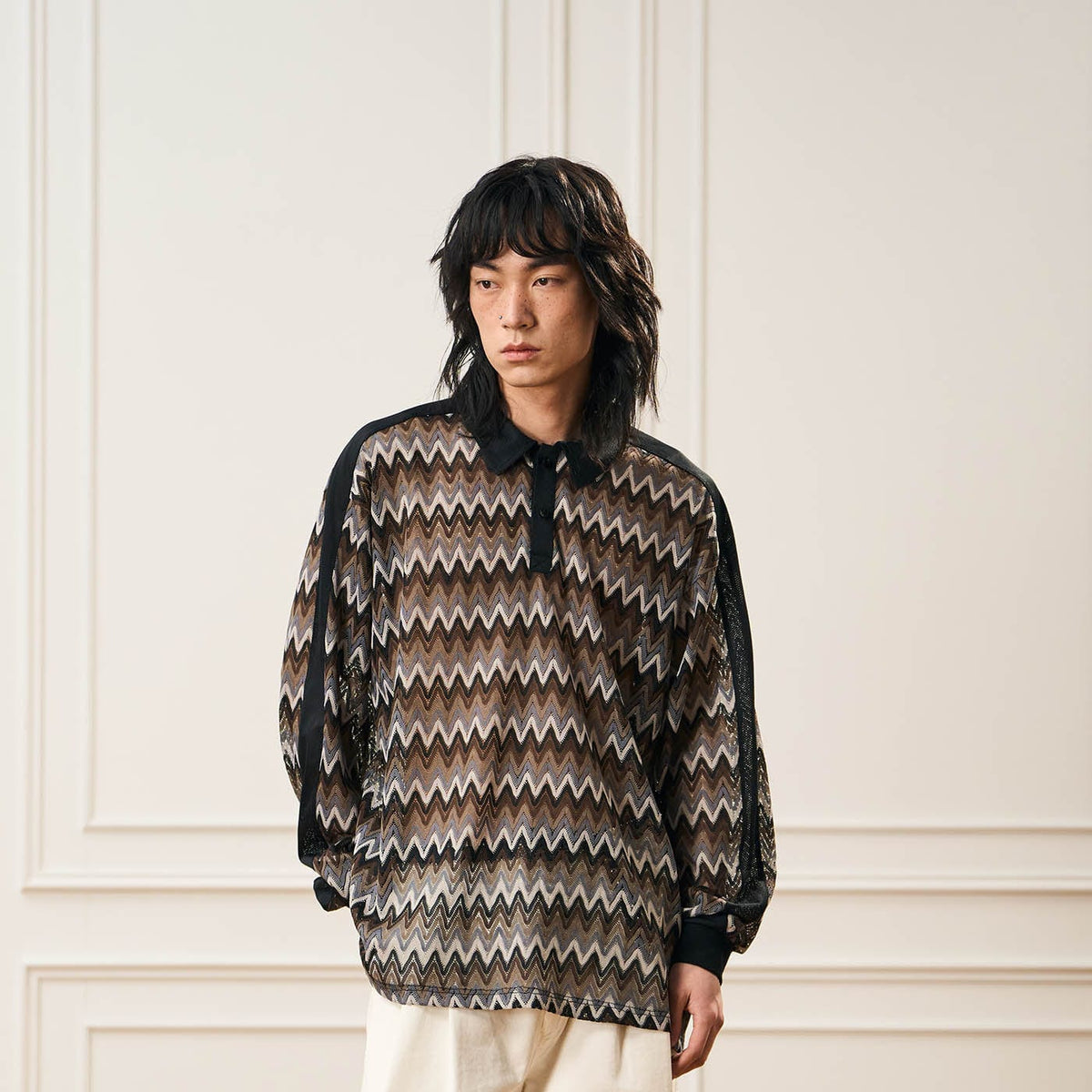 EPIC POETRY Geometric Ripple Knitted Shirt Highland