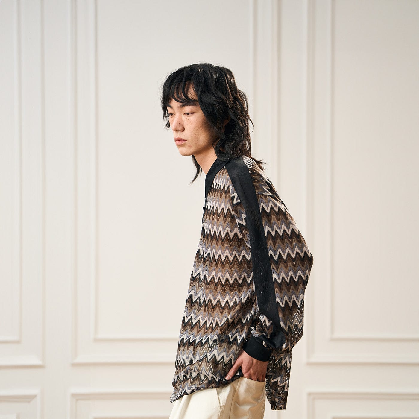 EPIC POETRY Geometric Ripple Knitted Shirt Highland