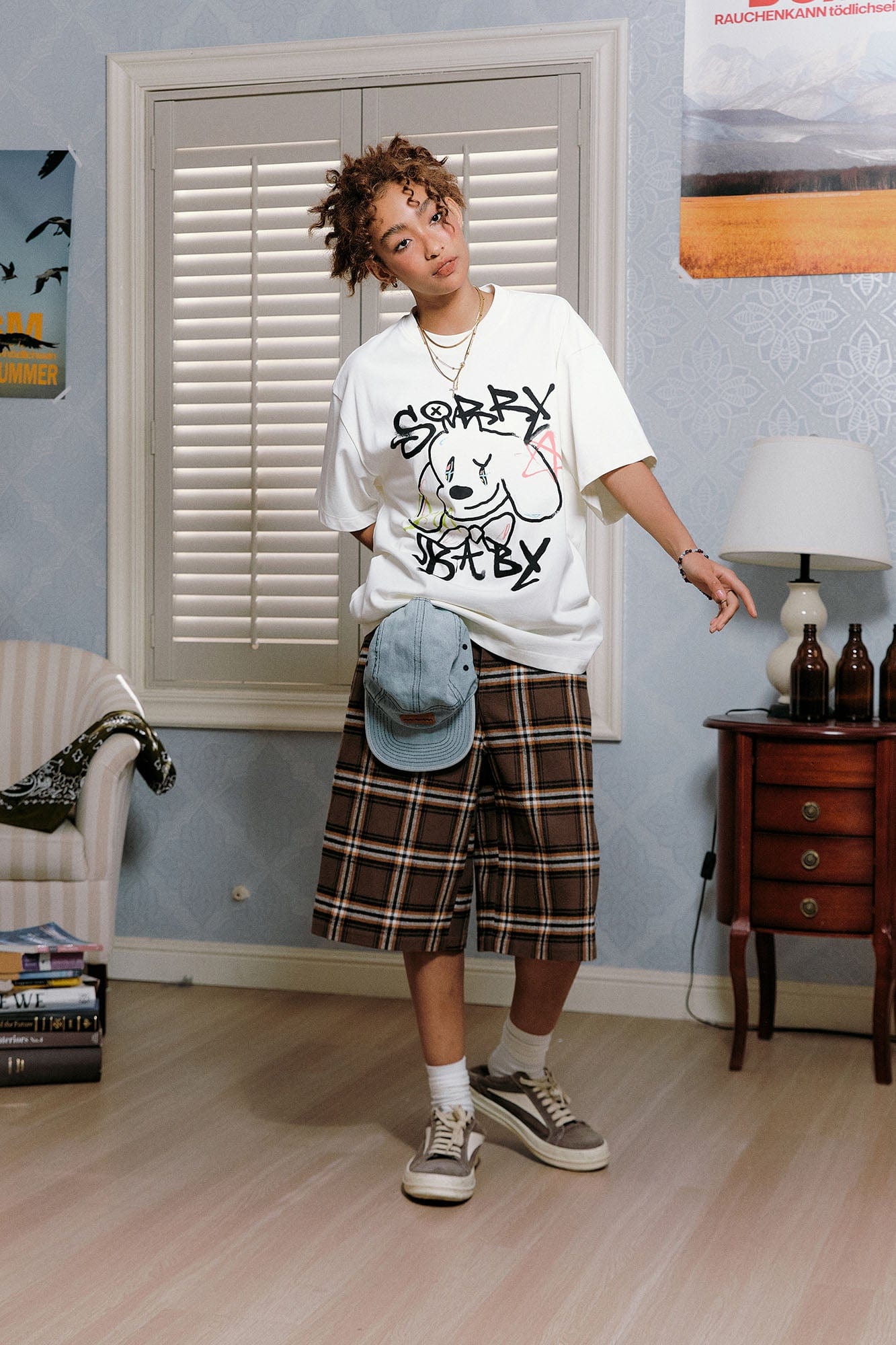 DONSMOKE Retro Plaid Oversized Shorts