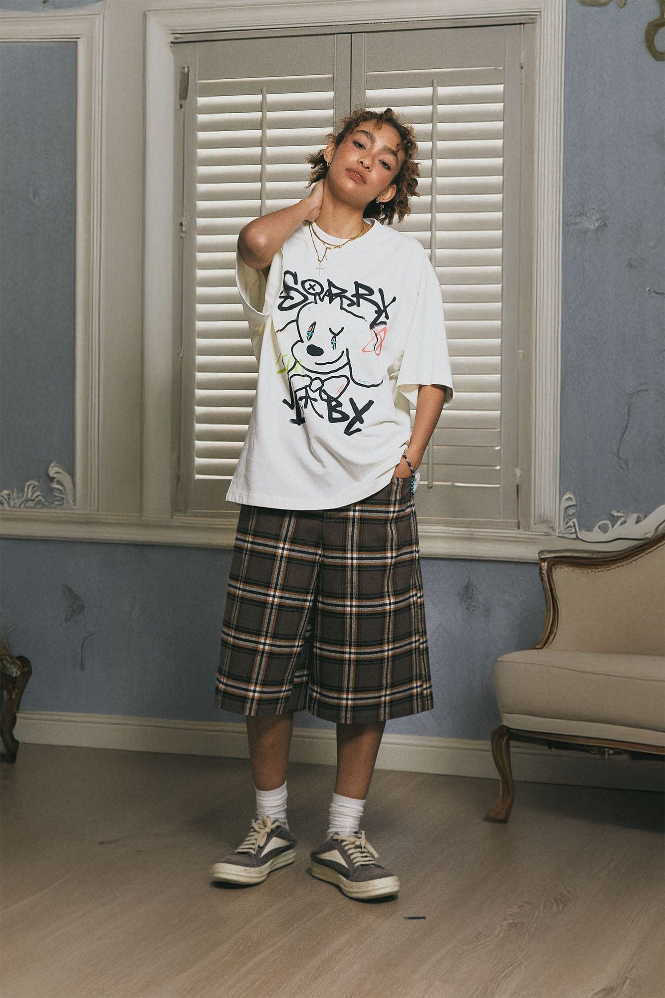 DONSMOKE Retro Plaid Oversized Shorts