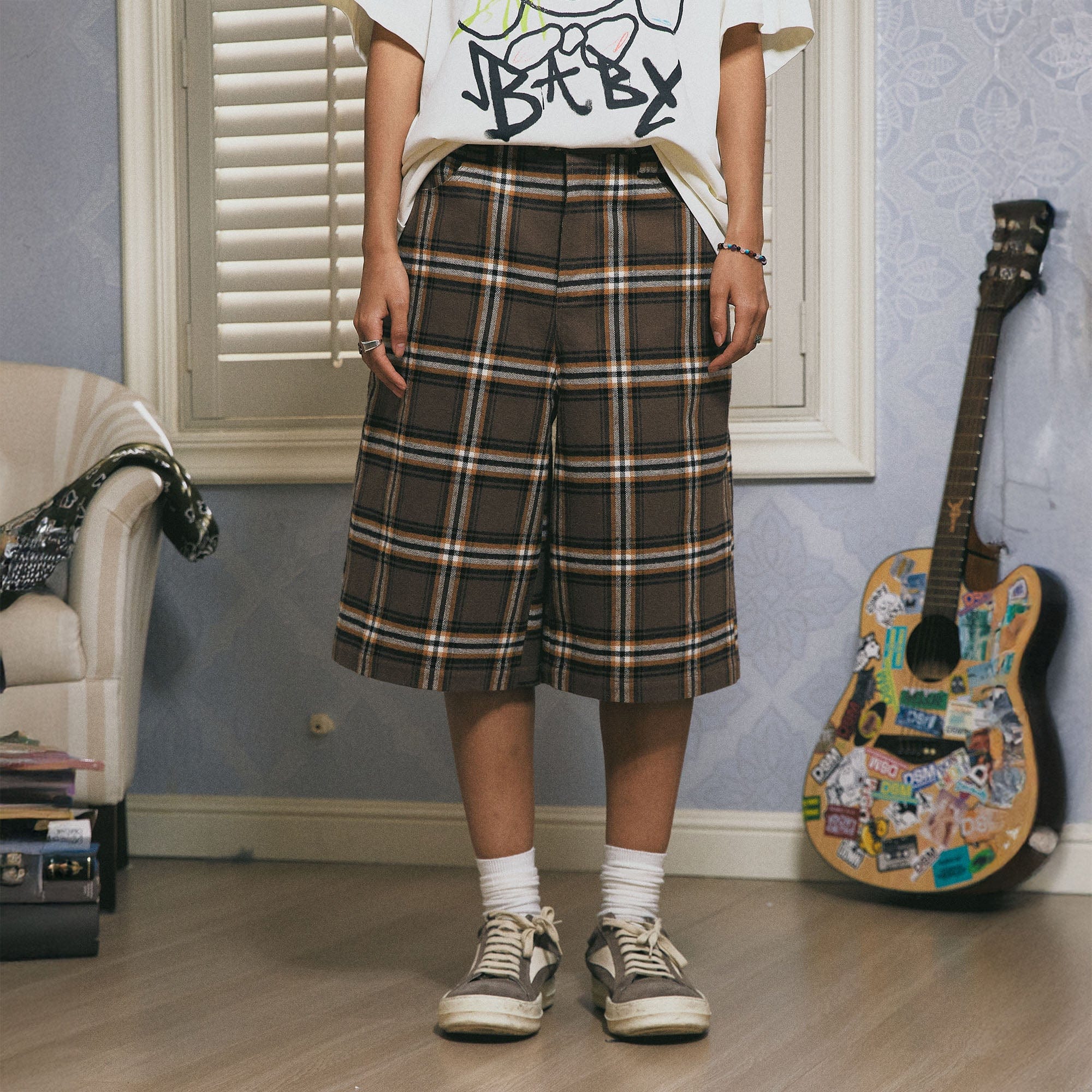 DONSMOKE Retro Plaid Oversized Shorts