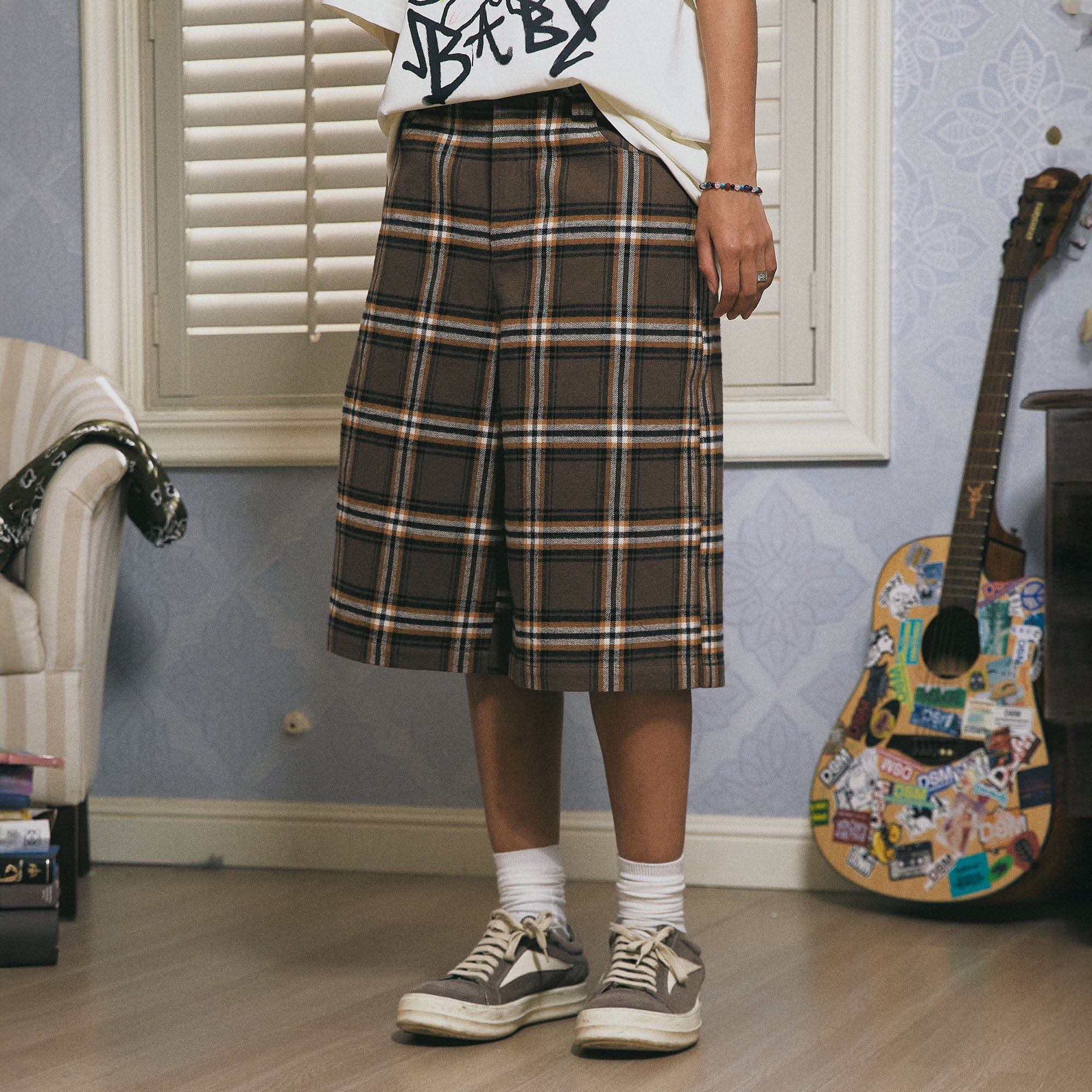 DONSMOKE Retro Plaid Oversized Shorts
