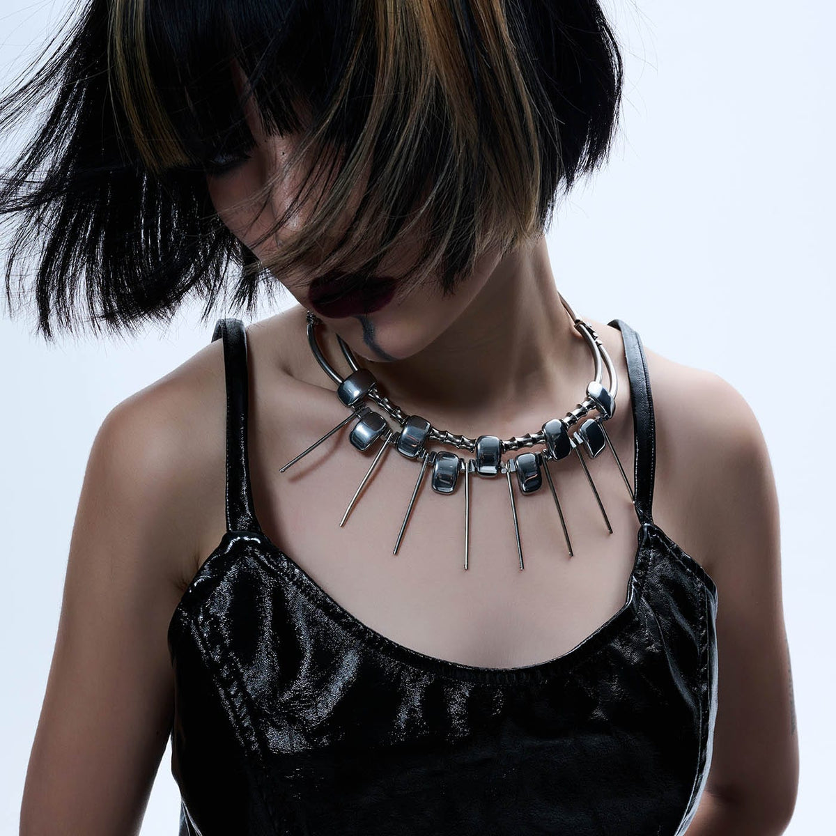 ILLUSORY Double-Strand Beaded Spiked Necklace
