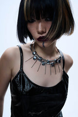 ILLUSORY Double-Strand Beaded Spiked Necklace