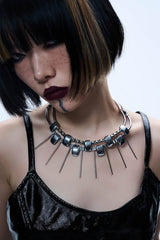 ILLUSORY Double-Strand Beaded Spiked Necklace
