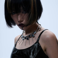 ILLUSORY Double-Strand Beaded Spiked Necklace