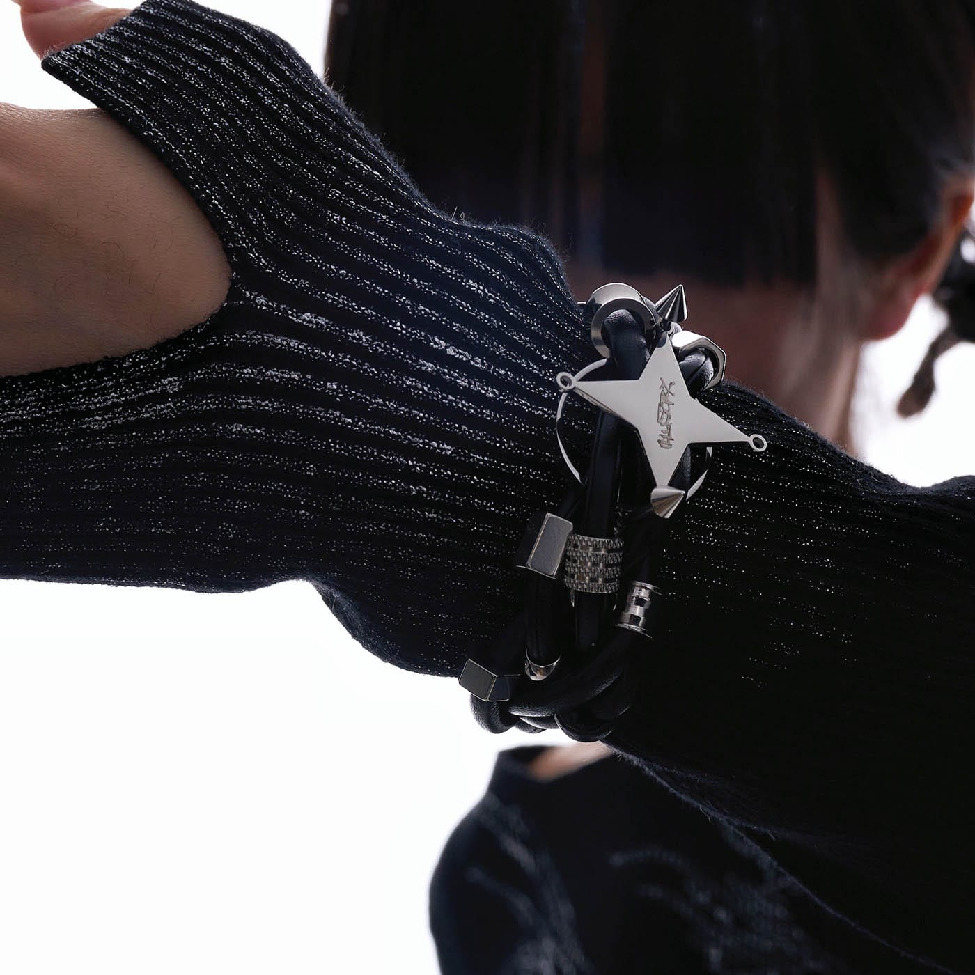ILLUSORY Four-Point Star Braided Faux Leather Bracelet