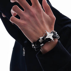 ILLUSORY Four-Point Star Braided Faux Leather Bracelet