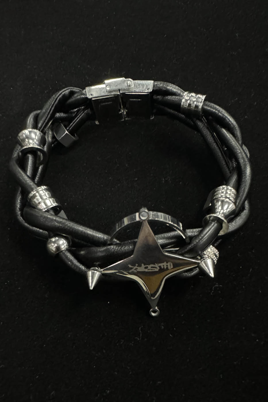 ILLUSORY Four-Point Star Braided Faux Leather Bracelet