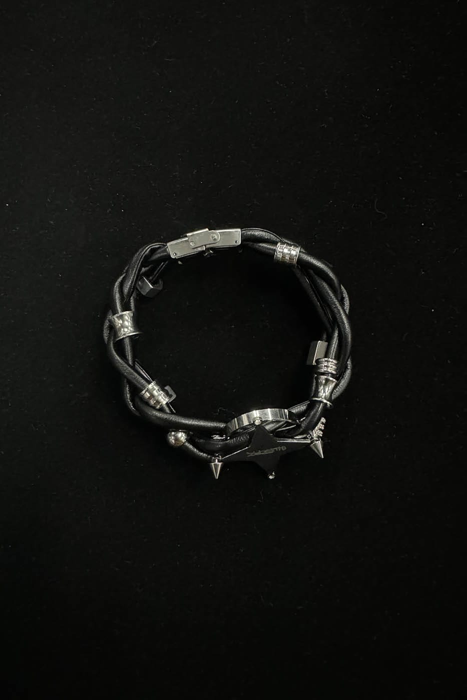 ILLUSORY Four-Point Star Braided Faux Leather Bracelet