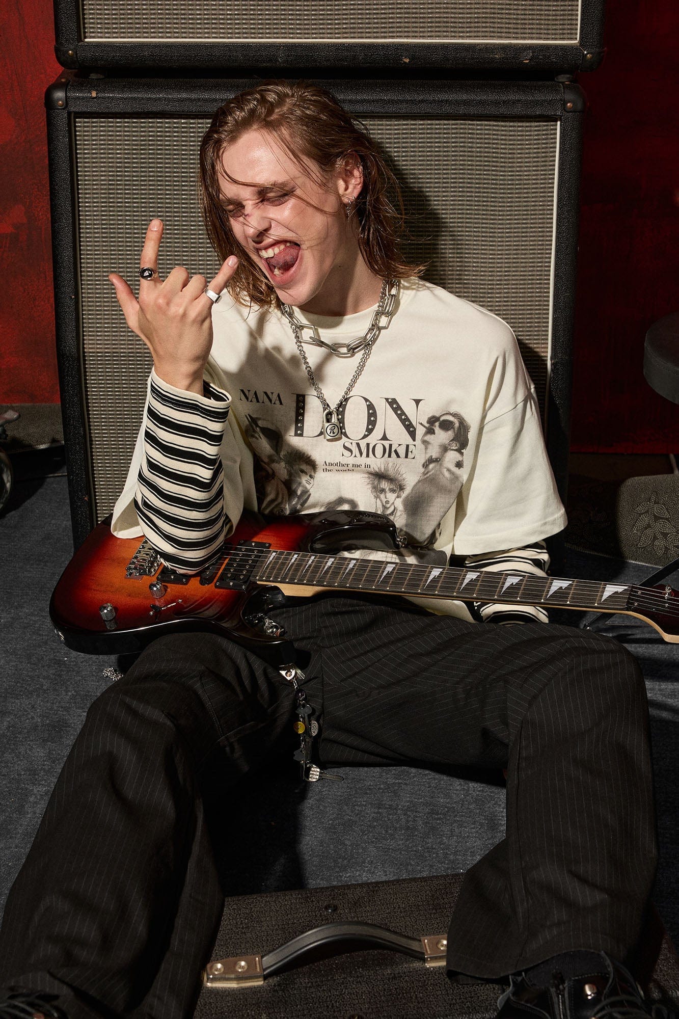 DONSMOKE×NANA Punk Striped Layered Long-Sleeve Tee