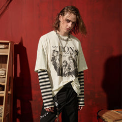 DONSMOKE×NANA Punk Striped Layered Long-Sleeve Tee