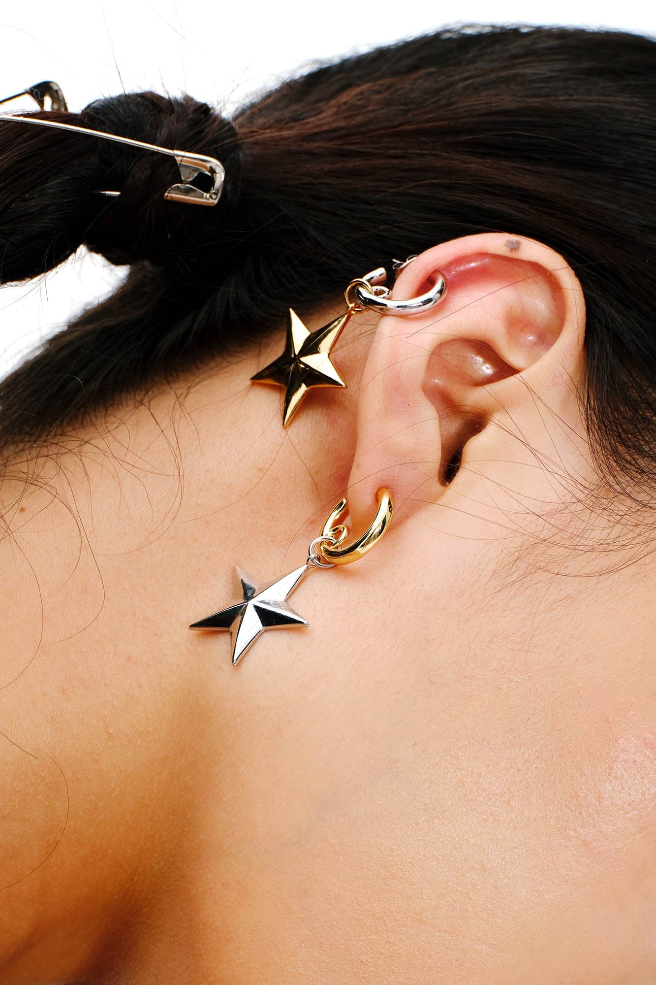 SCHWARZGOLD Two-Tone Pentagram Drop Earrings