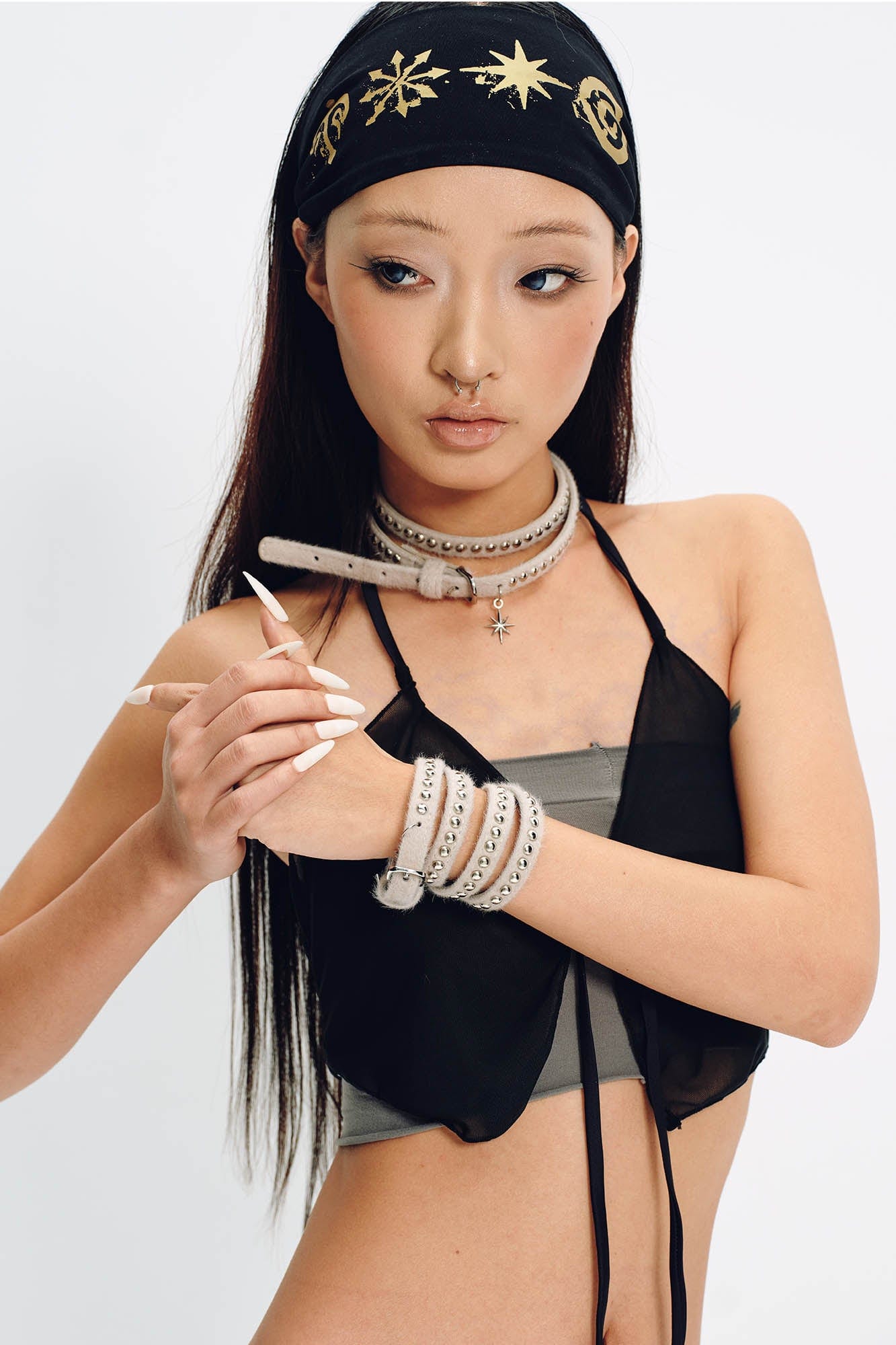 SCHWARZGOLD North Star Pendant Furry Leather Belt