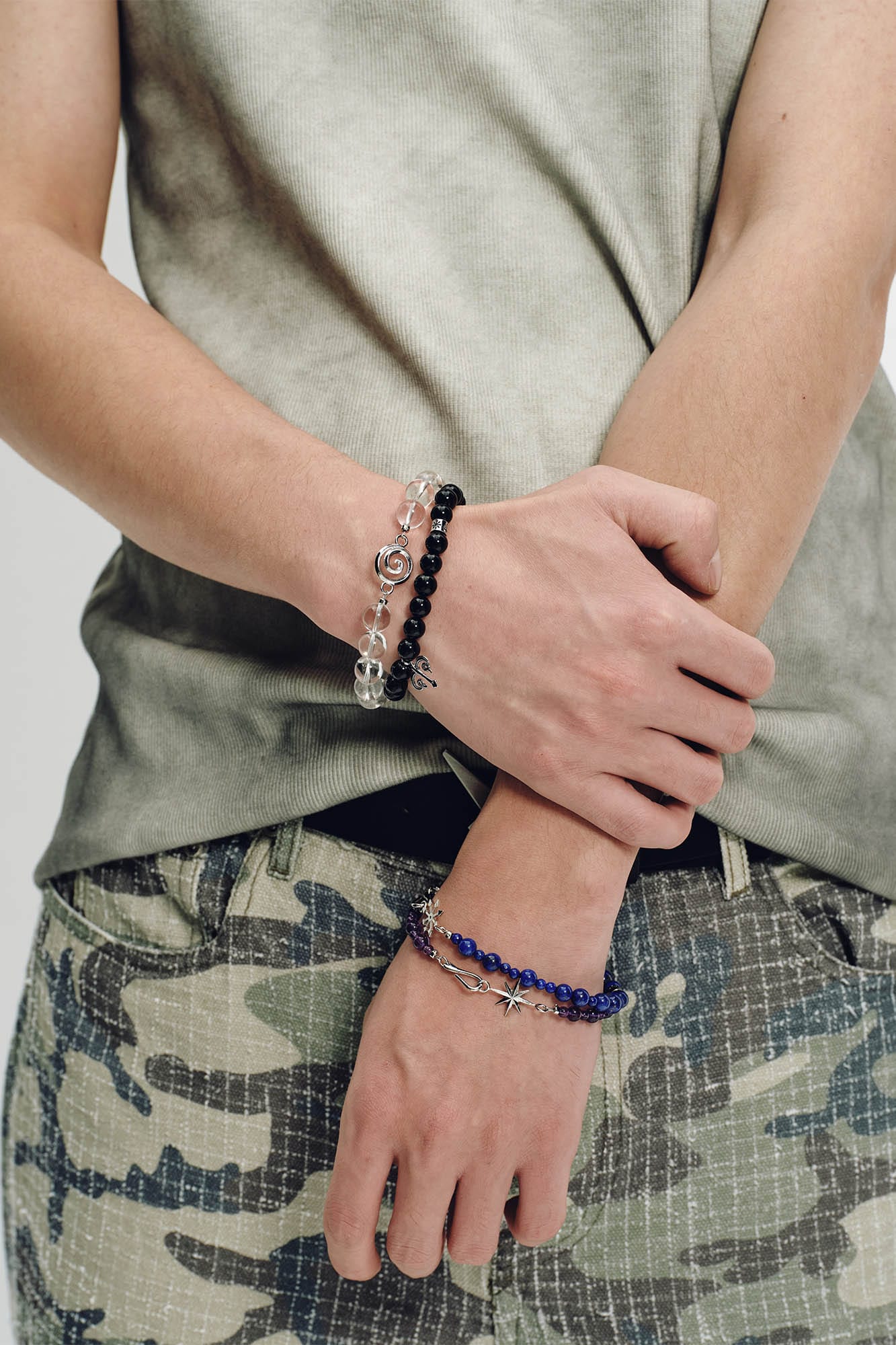 SCHWARZGOLD Trident Obsidian Beaded Bracelet