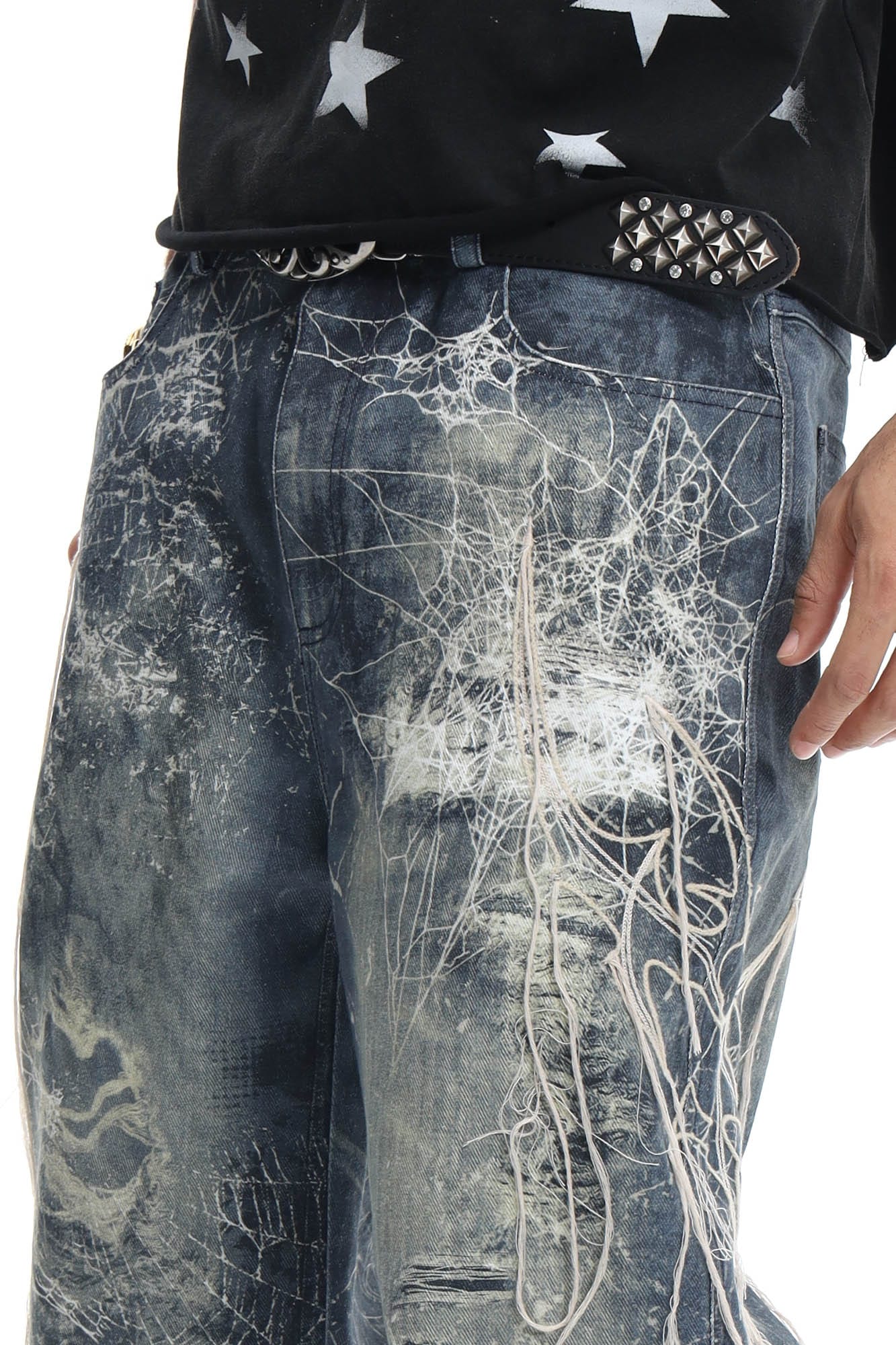 DND4DES Distressed Spider Web Embroidered Jeans