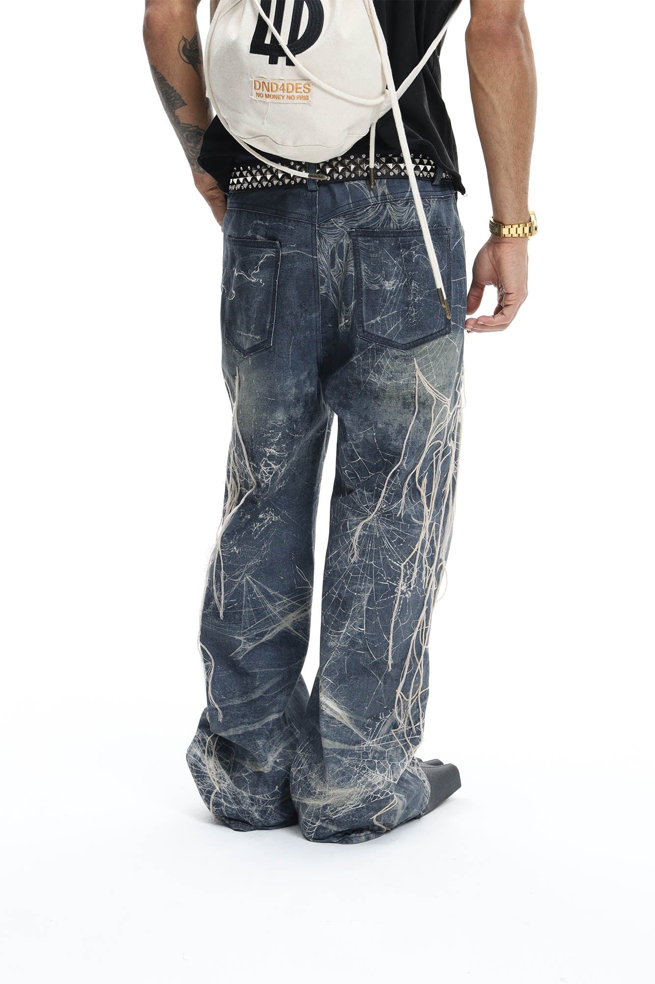 DND4DES Distressed Spider Web Embroidered Jeans