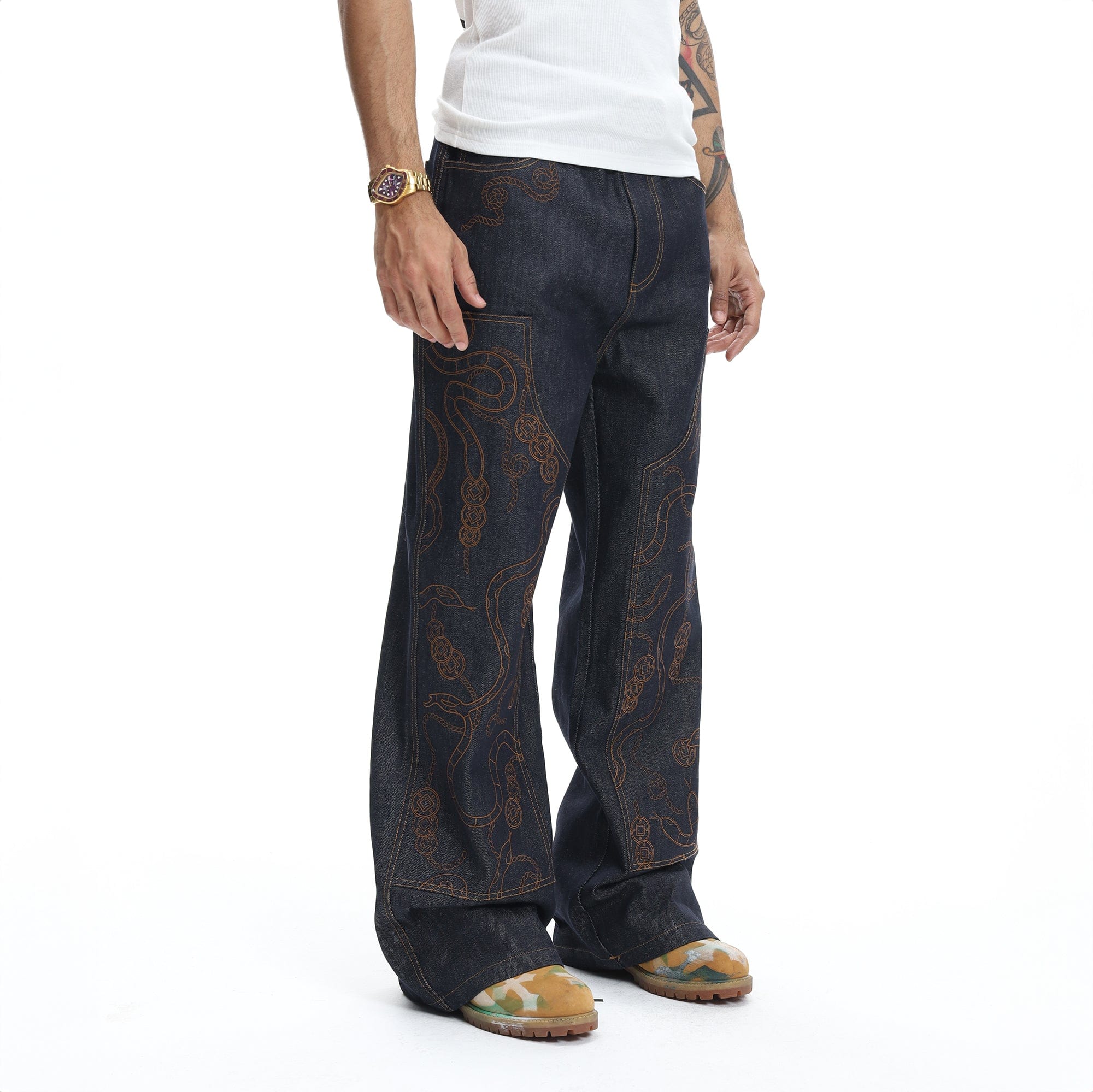 DND4DES Embroidered Snake Double Knee Jeans