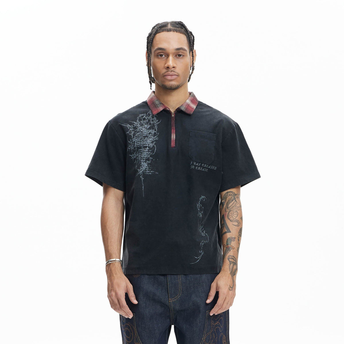 DND4DES Gothic Graphic Plaid-Collar Polo T-Shirt