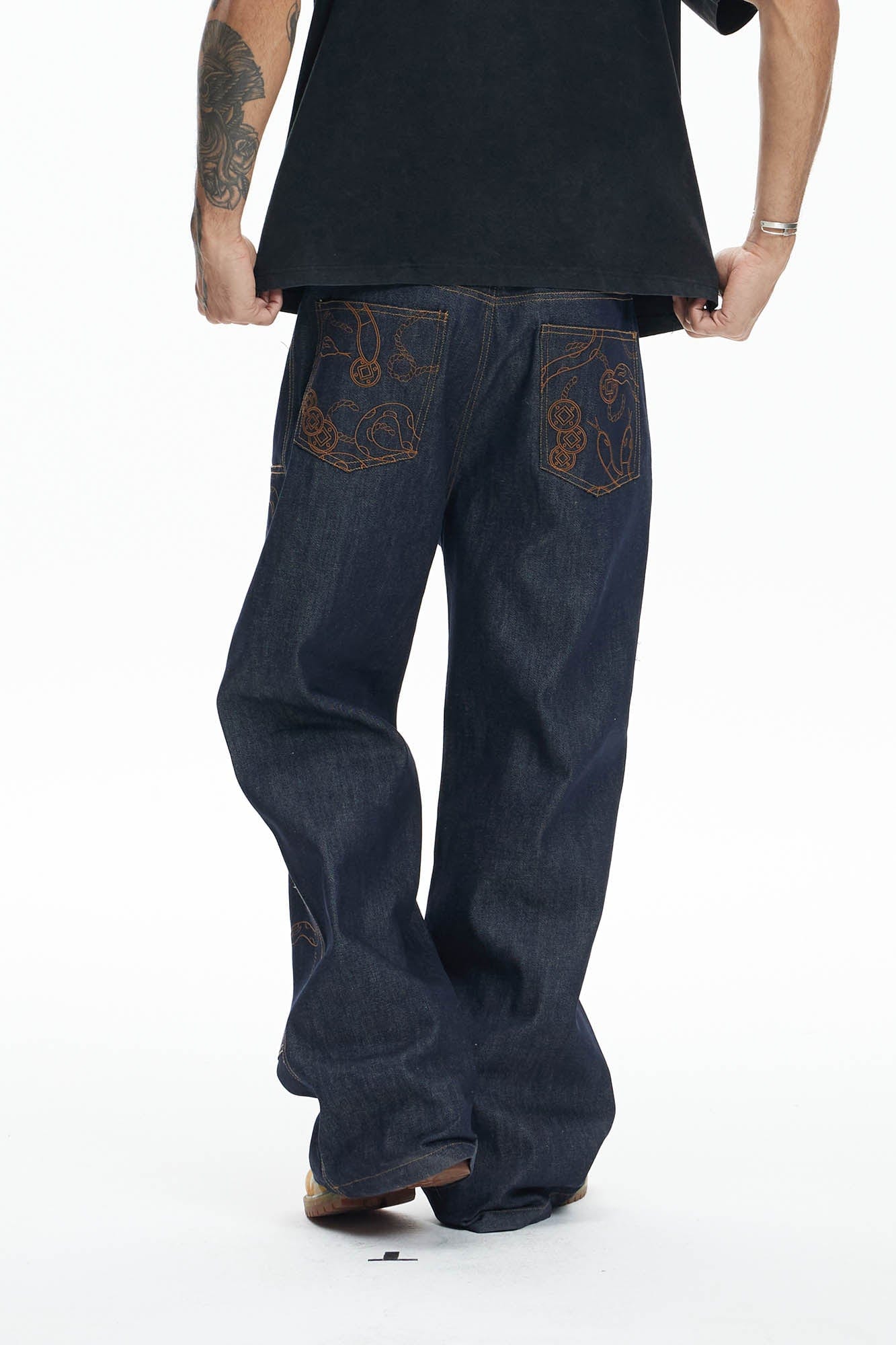 DND4DES Embroidered Snake Double Knee Jeans