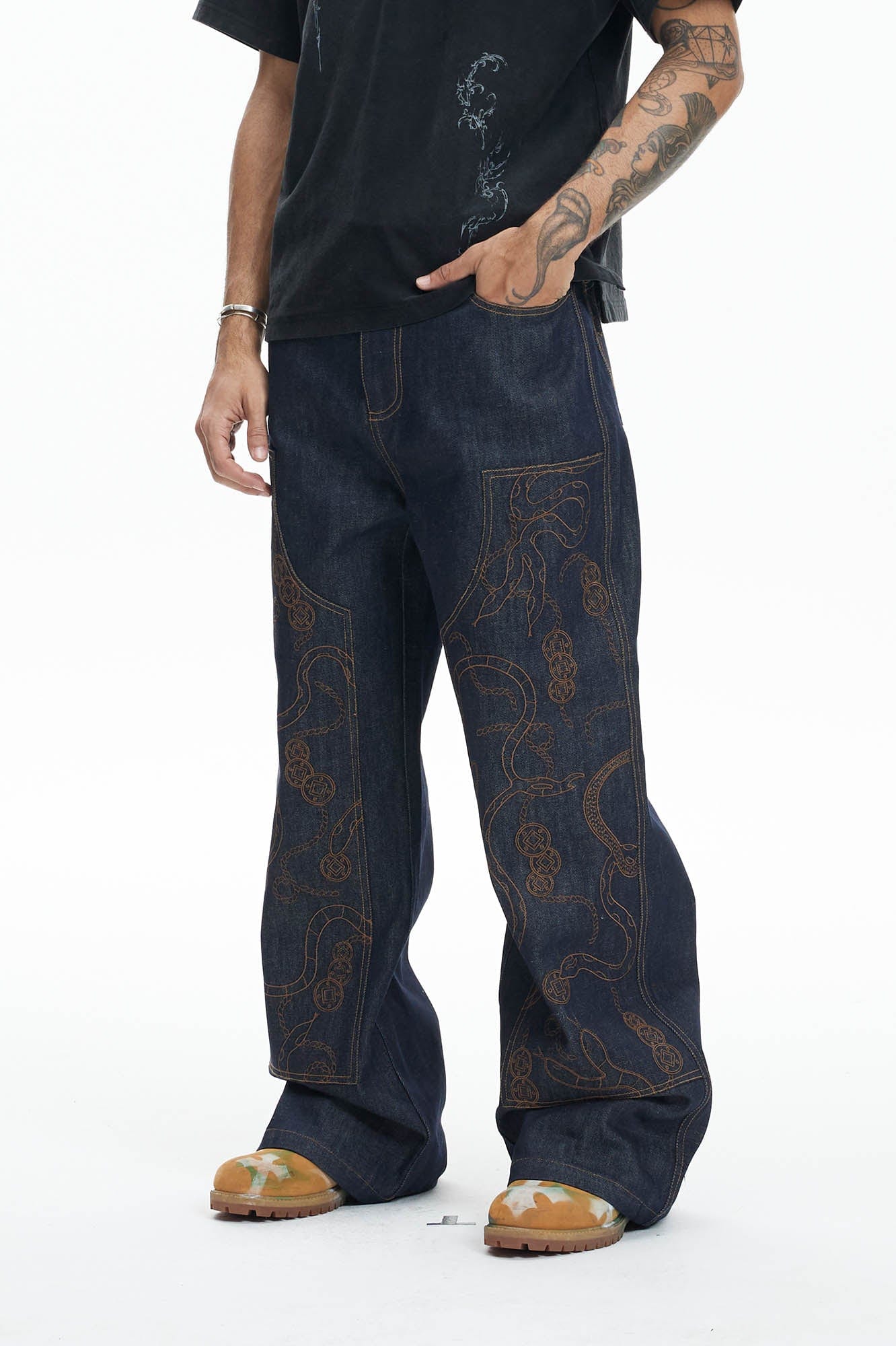 DND4DES Embroidered Snake Double Knee Jeans