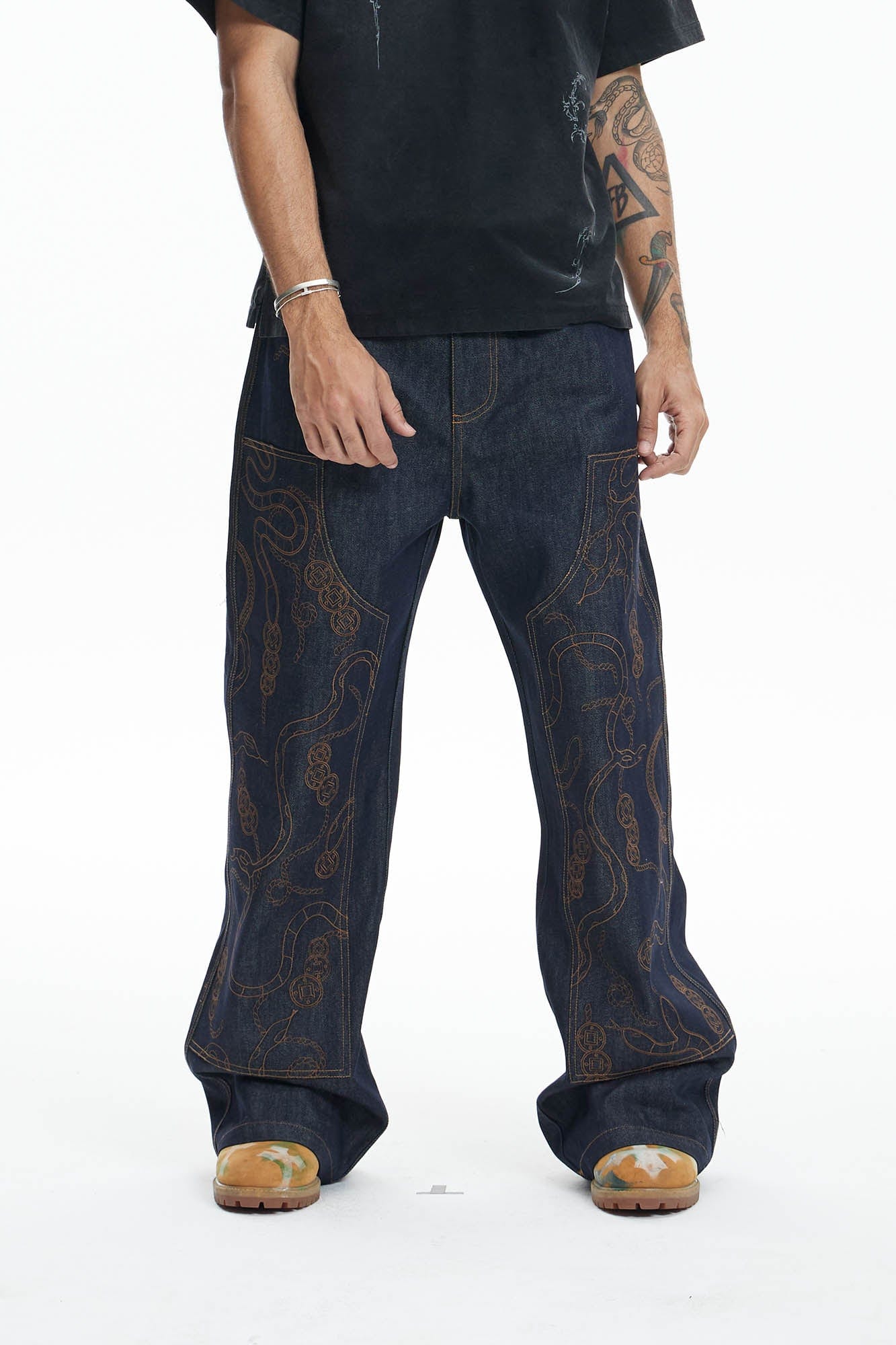 DND4DES Embroidered Snake Double Knee Jeans