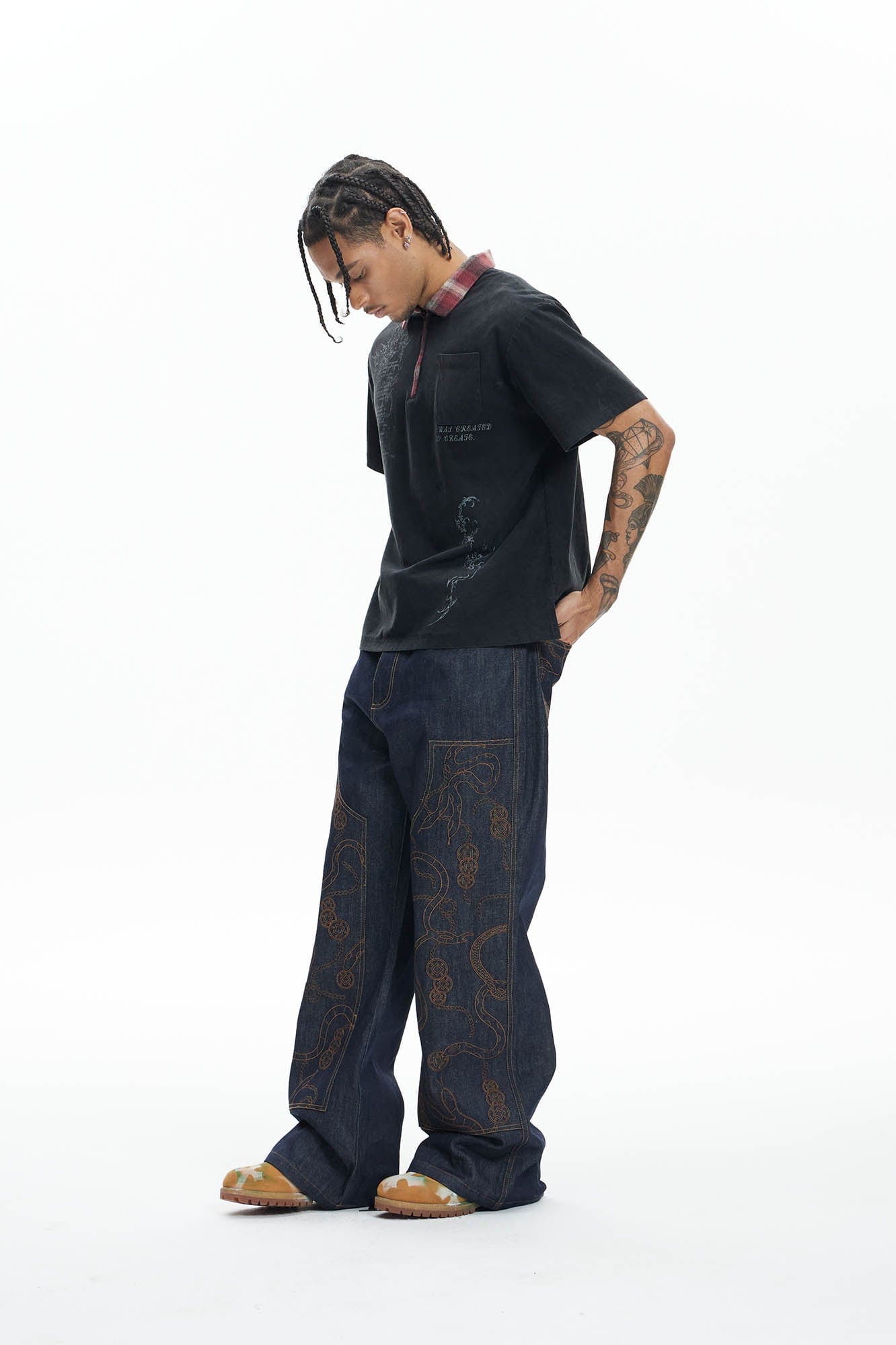 DND4DES Embroidered Snake Double Knee Jeans