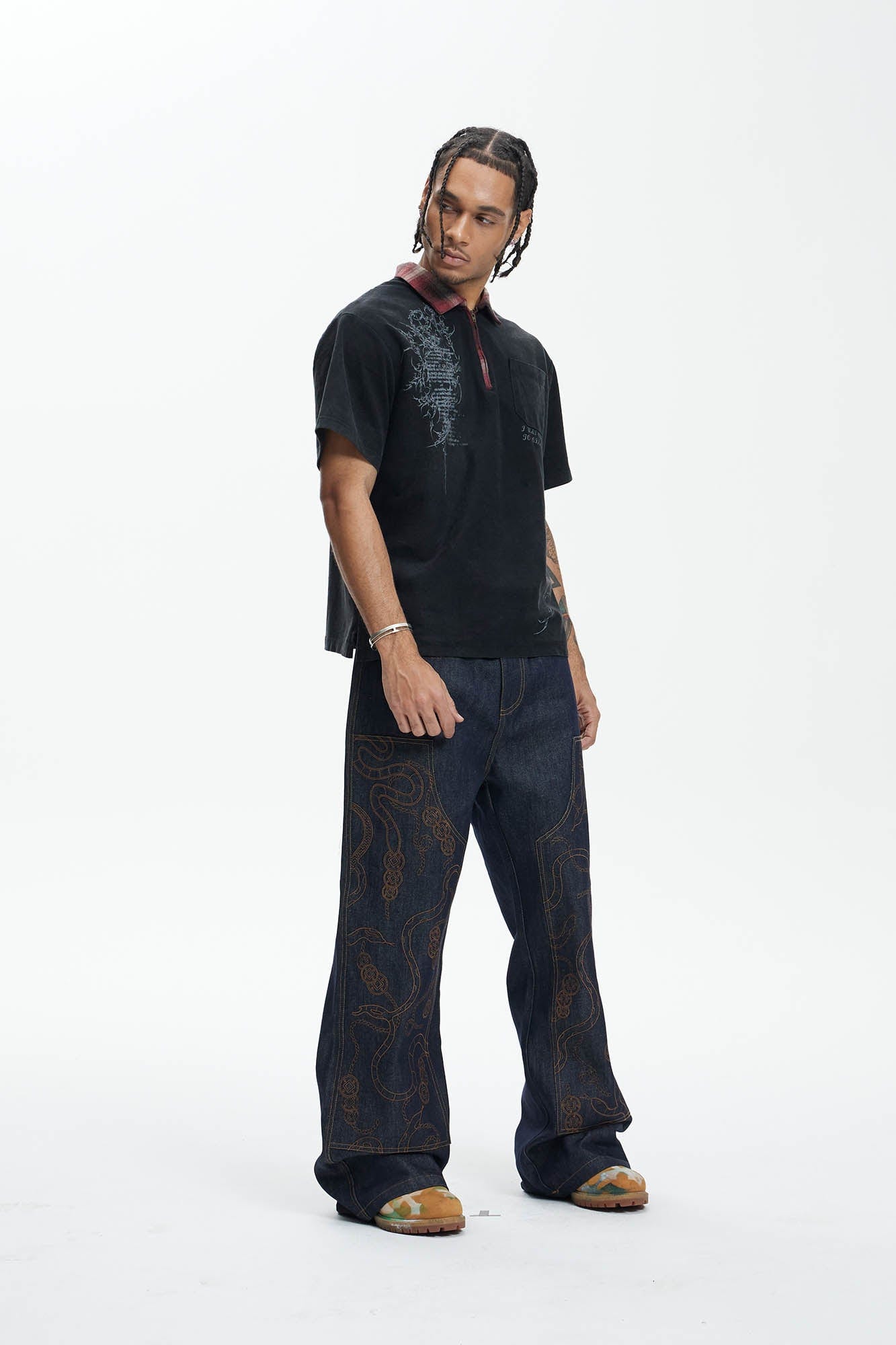 DND4DES Embroidered Snake Double Knee Jeans