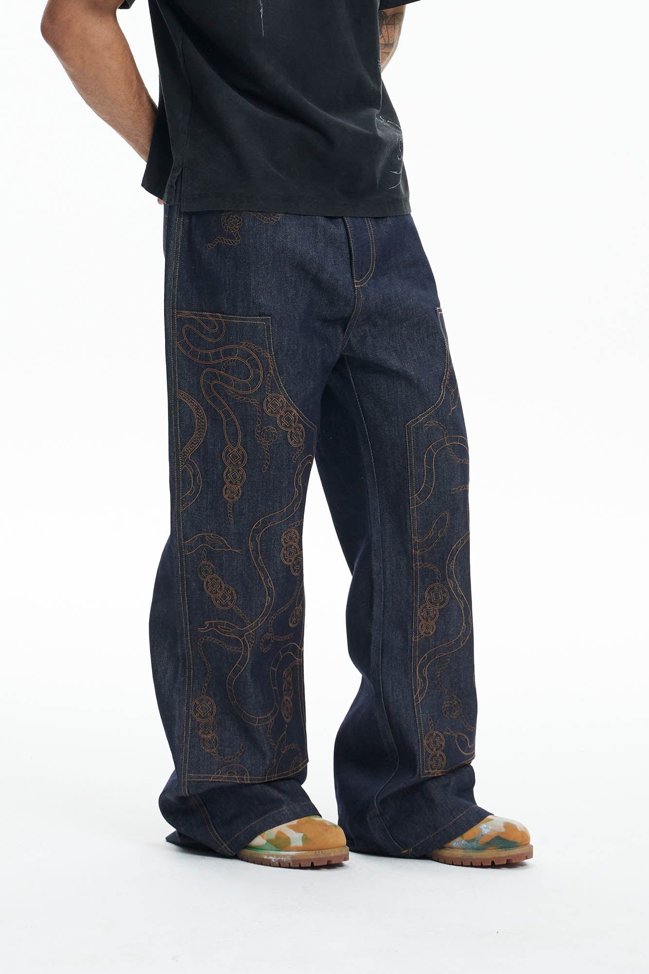 DND4DES Embroidered Snake Double Knee Jeans
