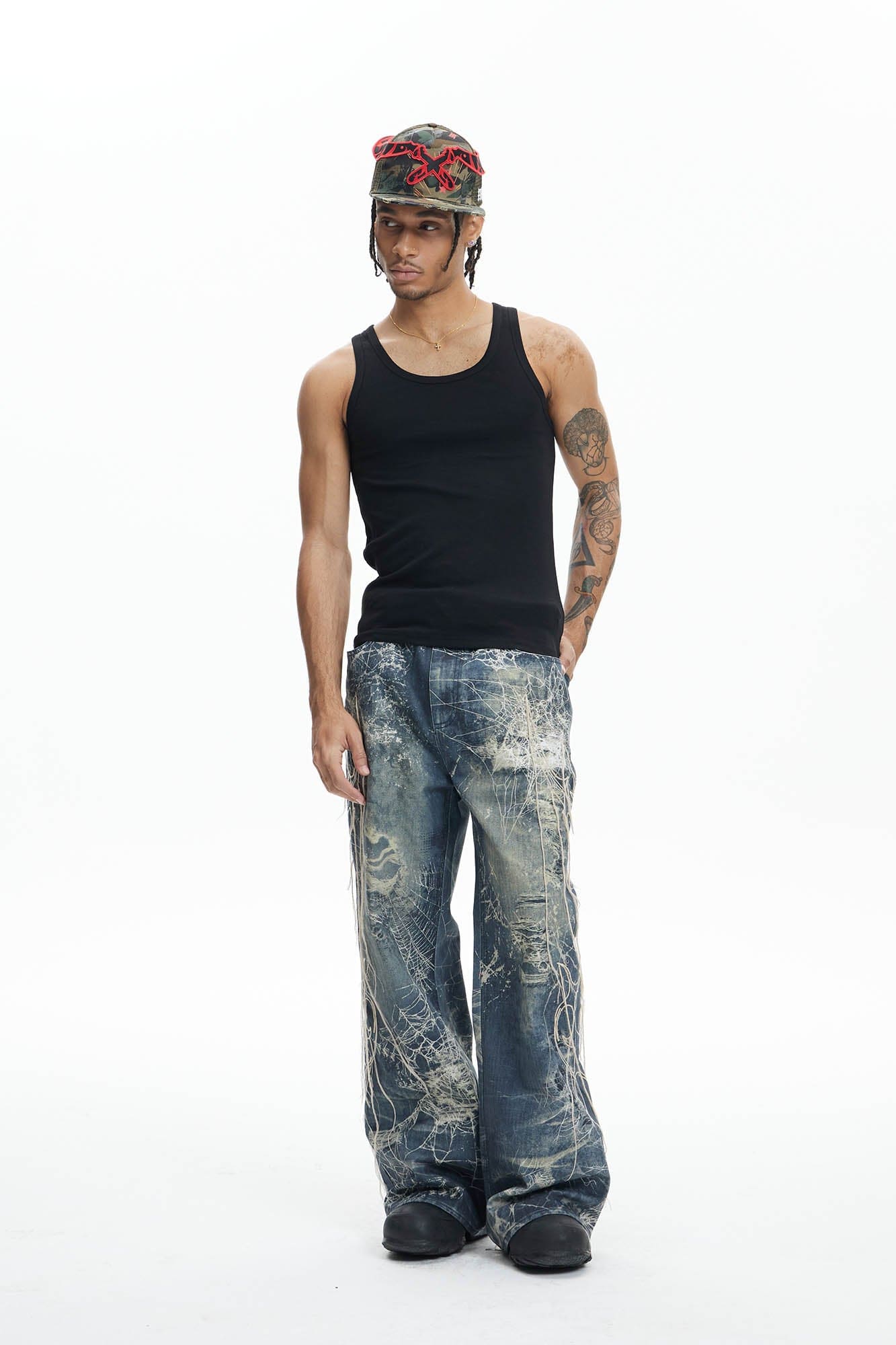 DND4DES Distressed Spider Web Embroidered Jeans
