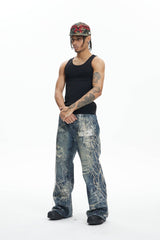 DND4DES Distressed Spider Web Embroidered Jeans