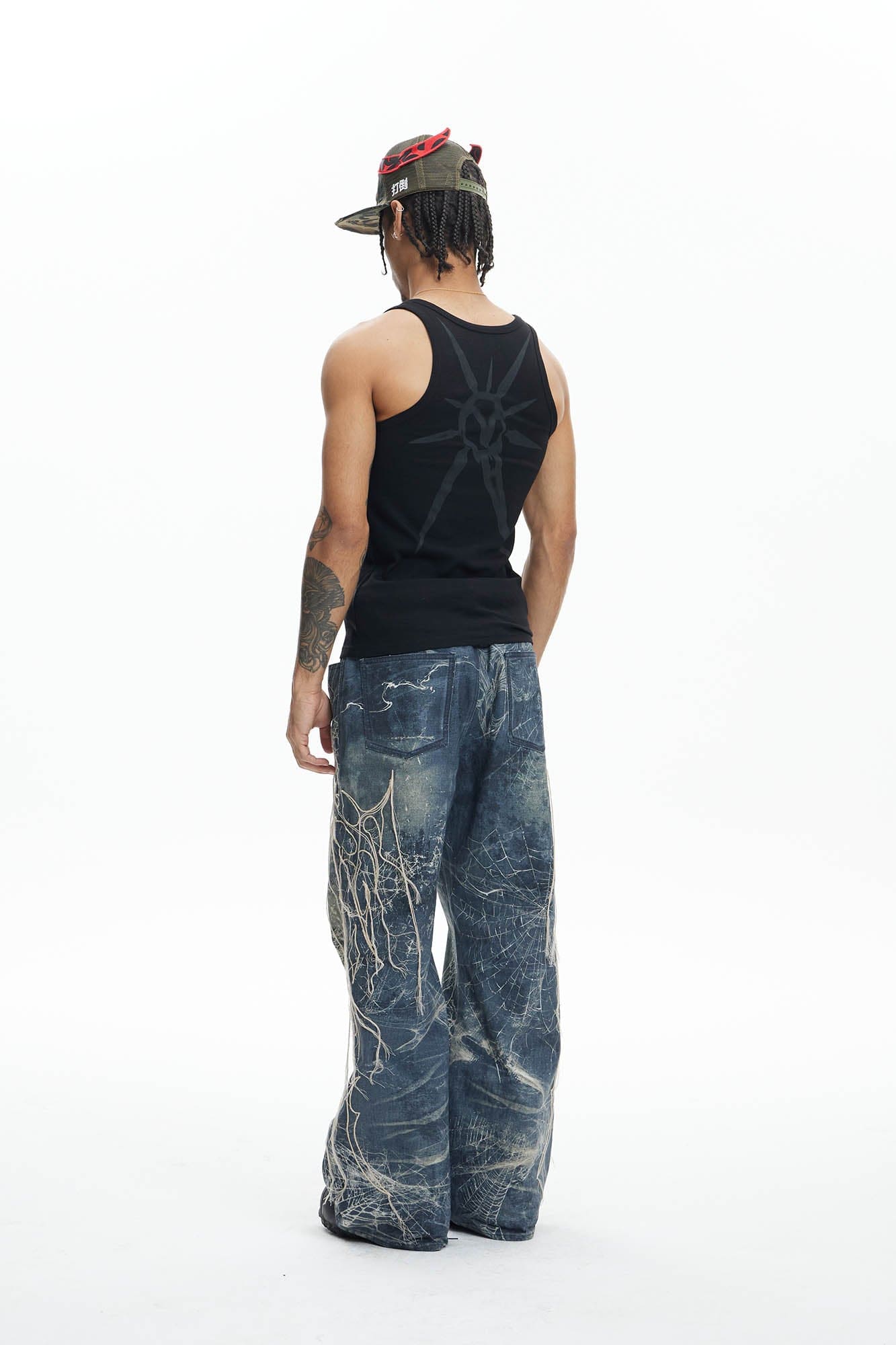 DND4DES Distressed Spider Web Embroidered Jeans
