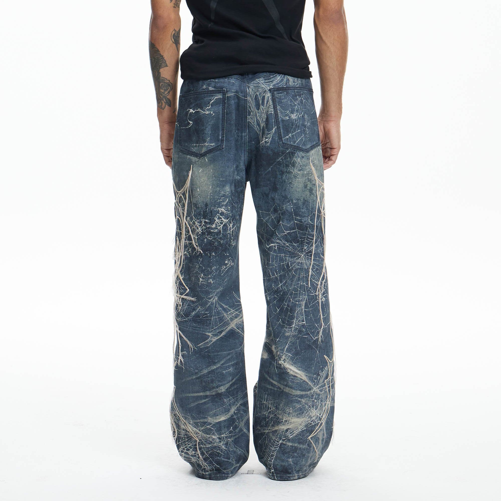 DND4DES Distressed Spider Web Embroidered Jeans