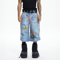 DND4DES Star Graffiti Patchwork Cartoon Denim Oversized Shorts