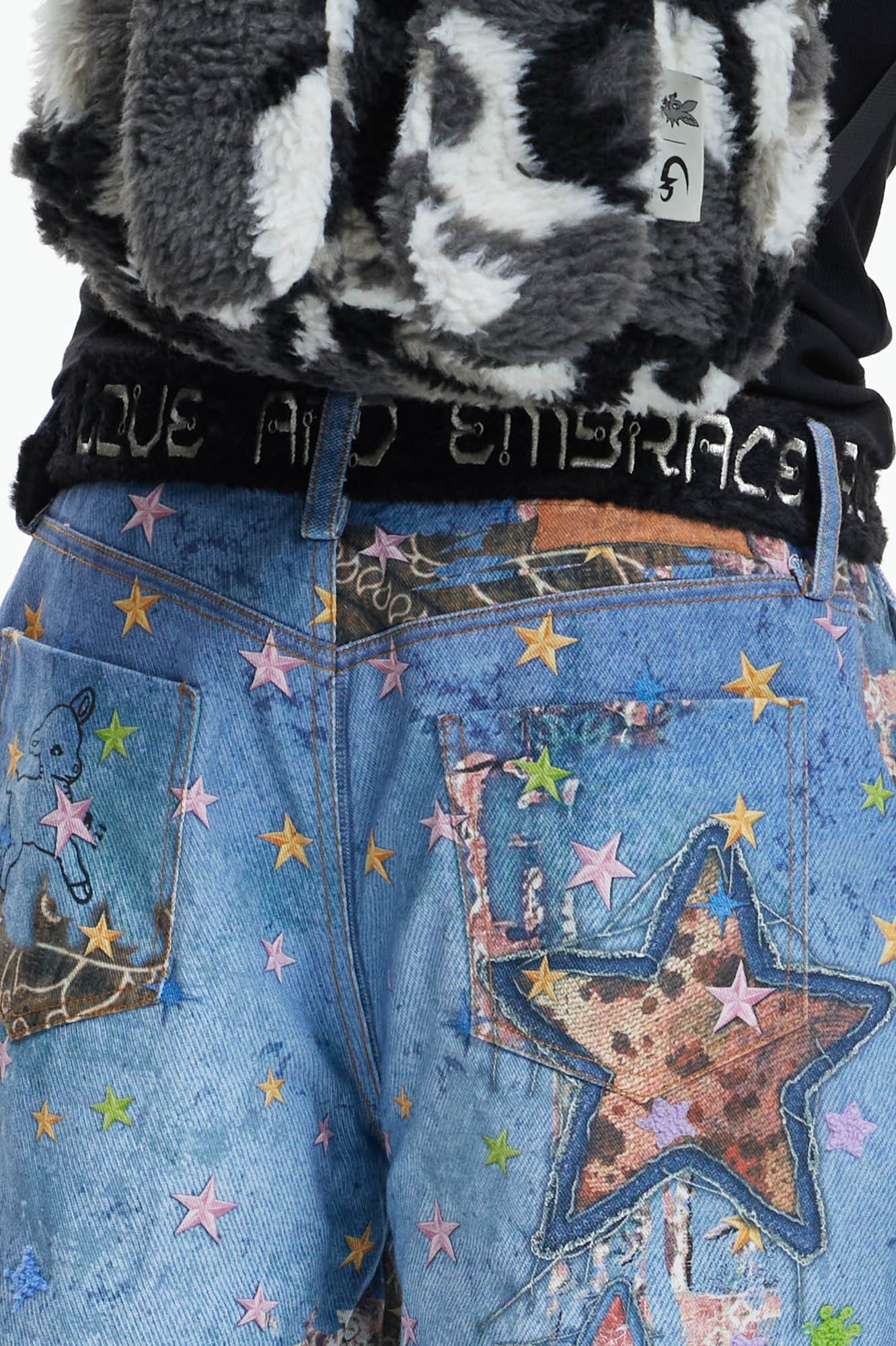 DND4DES Star Graffiti Patchwork Cartoon Denim Oversized Shorts