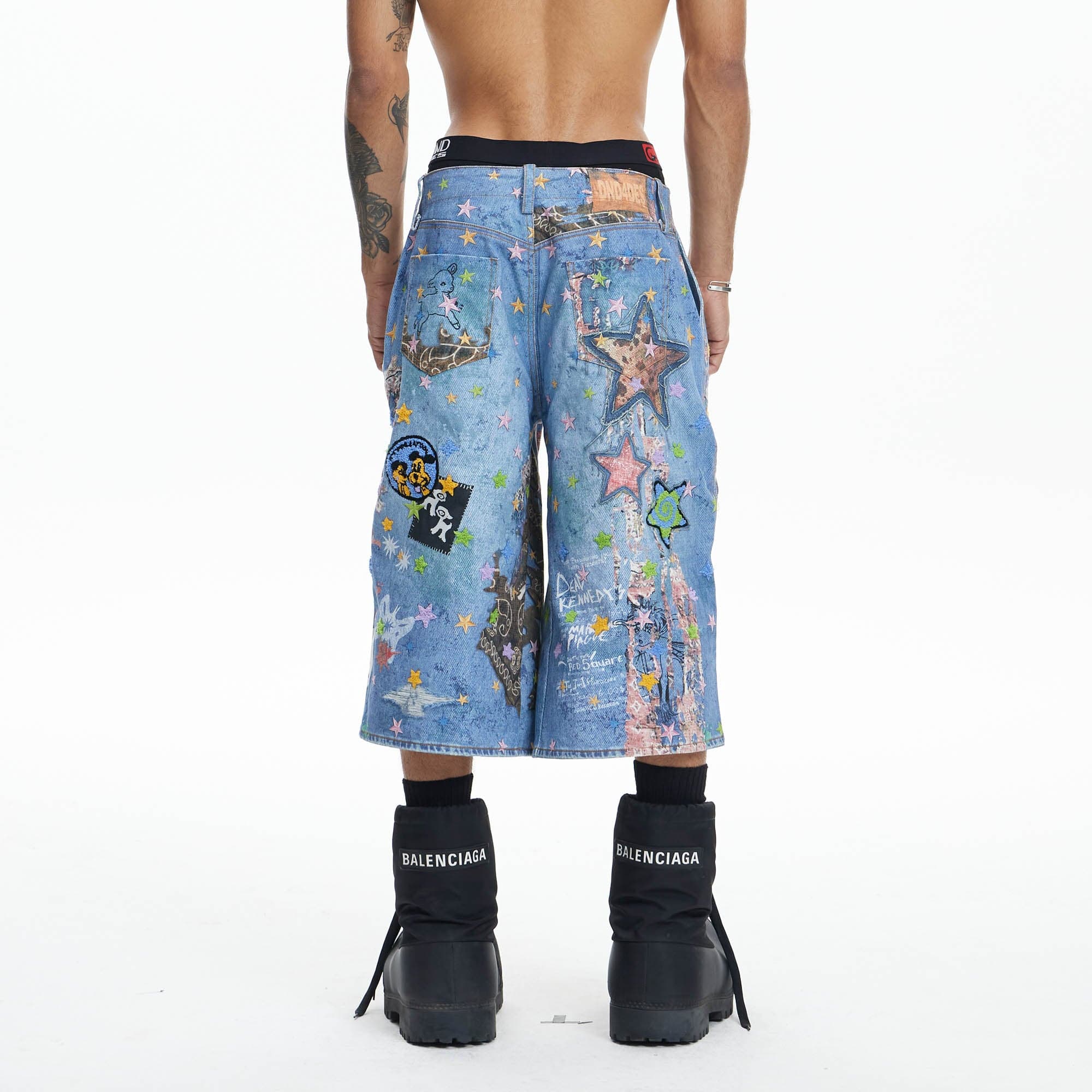 DND4DES Star Graffiti Patchwork Cartoon Denim Oversized Shorts