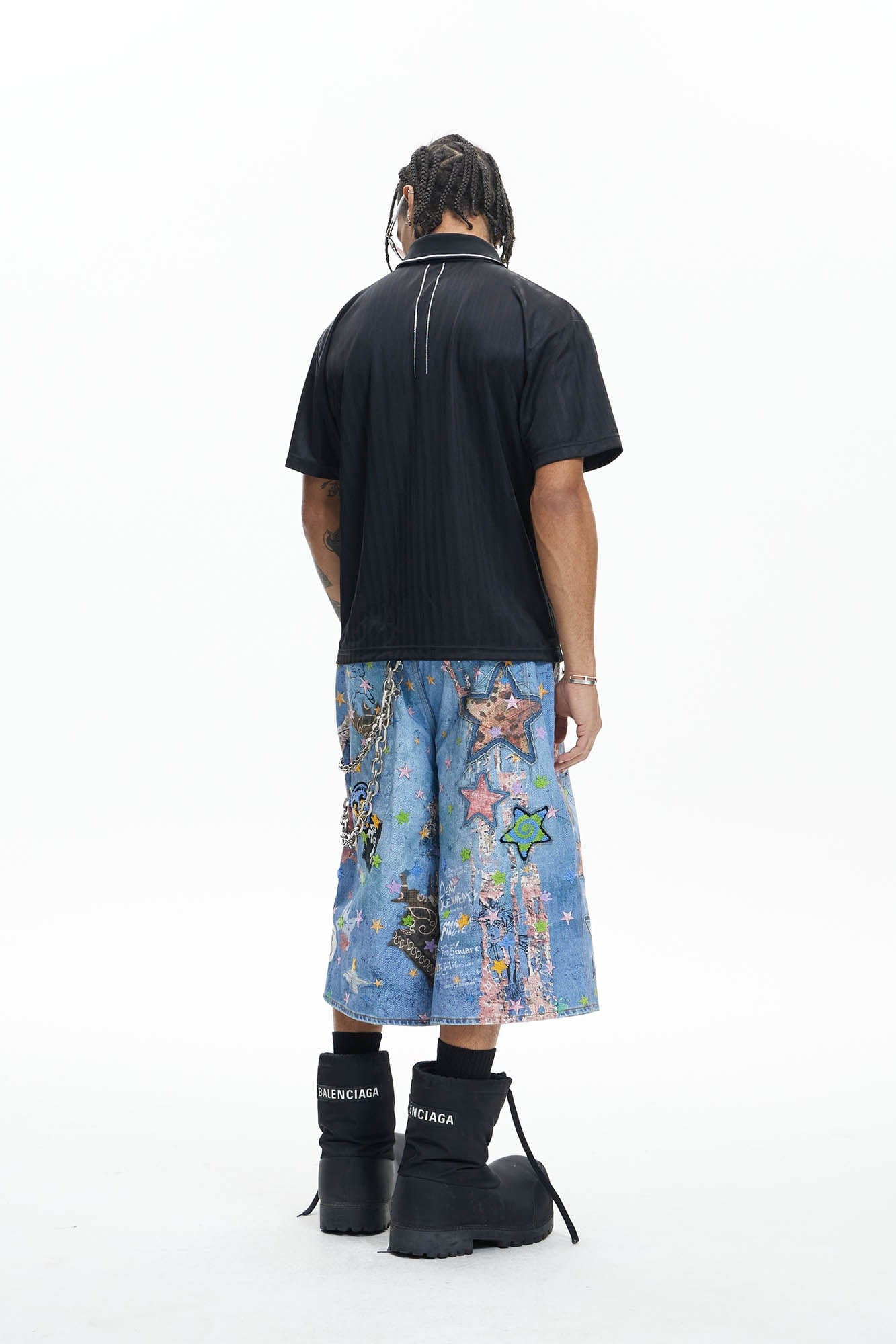 DND4DES Star Graffiti Patchwork Cartoon Denim Oversized Shorts