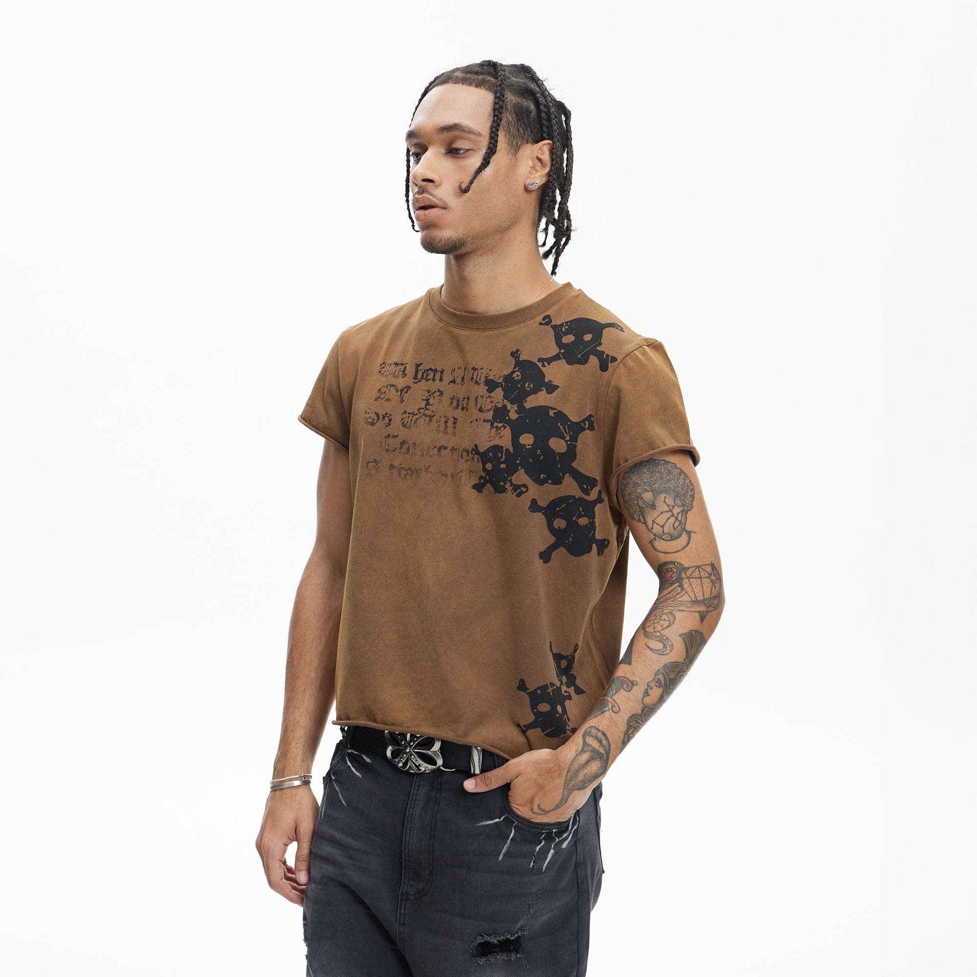 DND4DES Distressed Skull Graphic T-Shirt