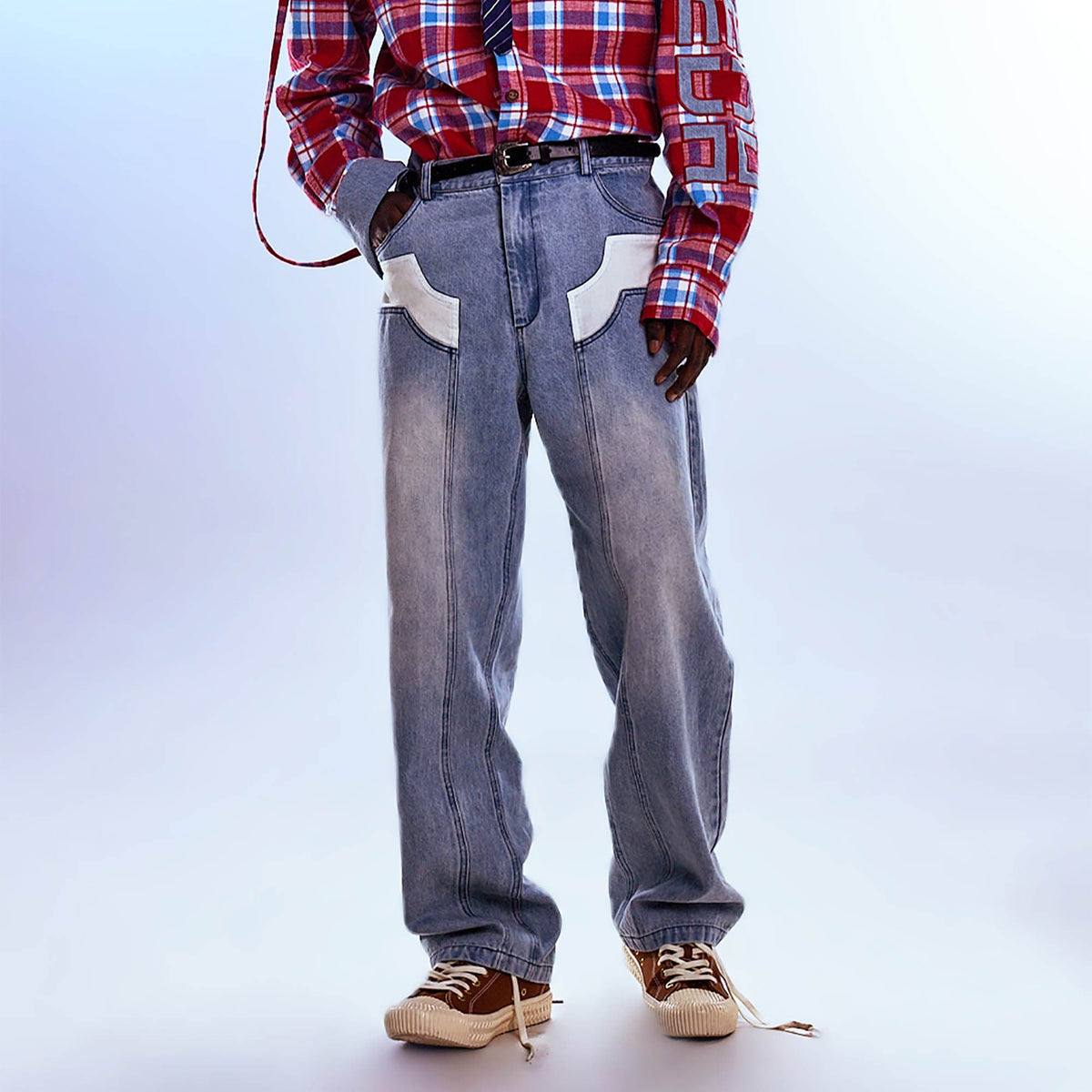 REDH Patch Washed Straight-Leg Jeans
