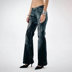 DND4DES×Faychui Mesh-Panelled Washed Flared Jeans