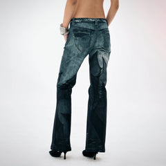 DND4DES×Faychui Mesh-Panelled Washed Flared Jeans