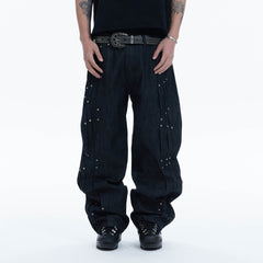 DND4DES Paneled Rivet Wide-Leg Jeans