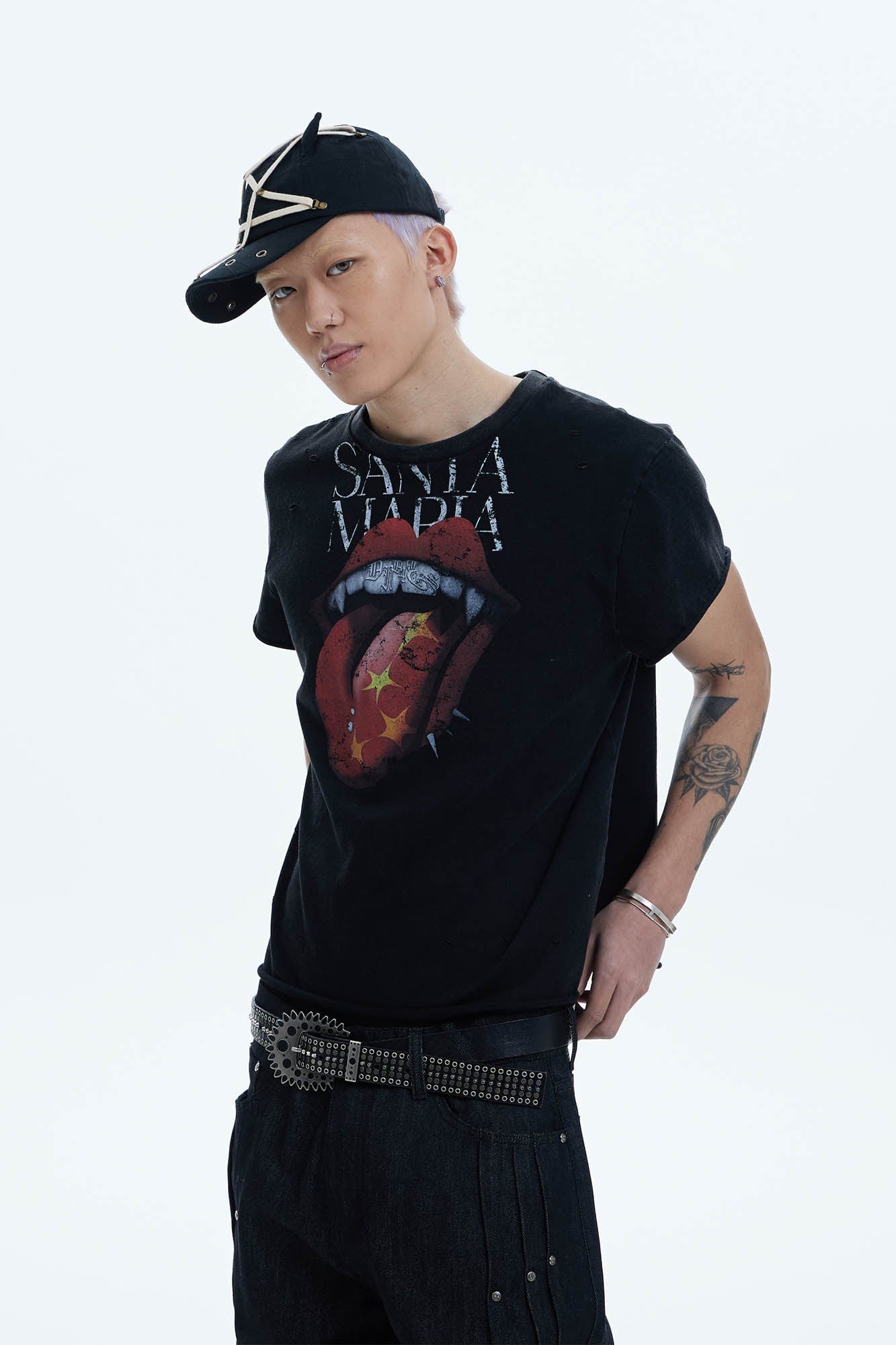 DND4DES Punk Fanged Lips Distressed Tee