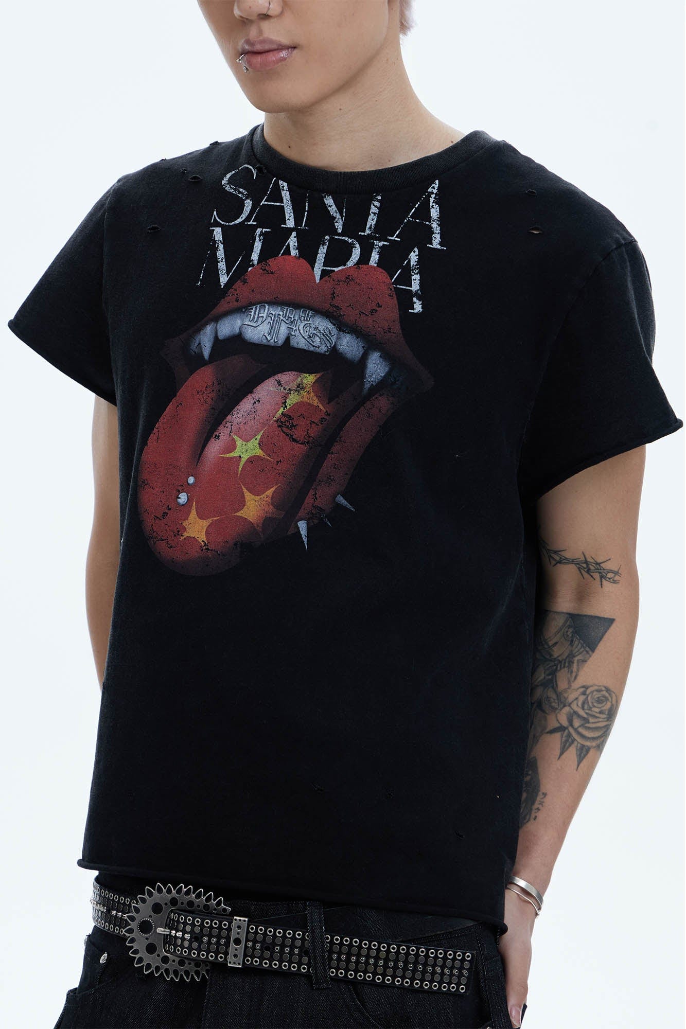 DND4DES Punk Fanged Lips Distressed Tee