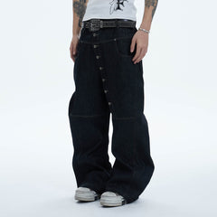 DND4DES Asymmetric Button-Fly Spliced Baggy Jeans