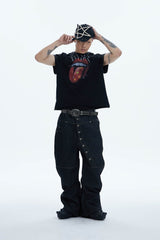 DND4DES Asymmetric Button-Fly Spliced Baggy Jeans