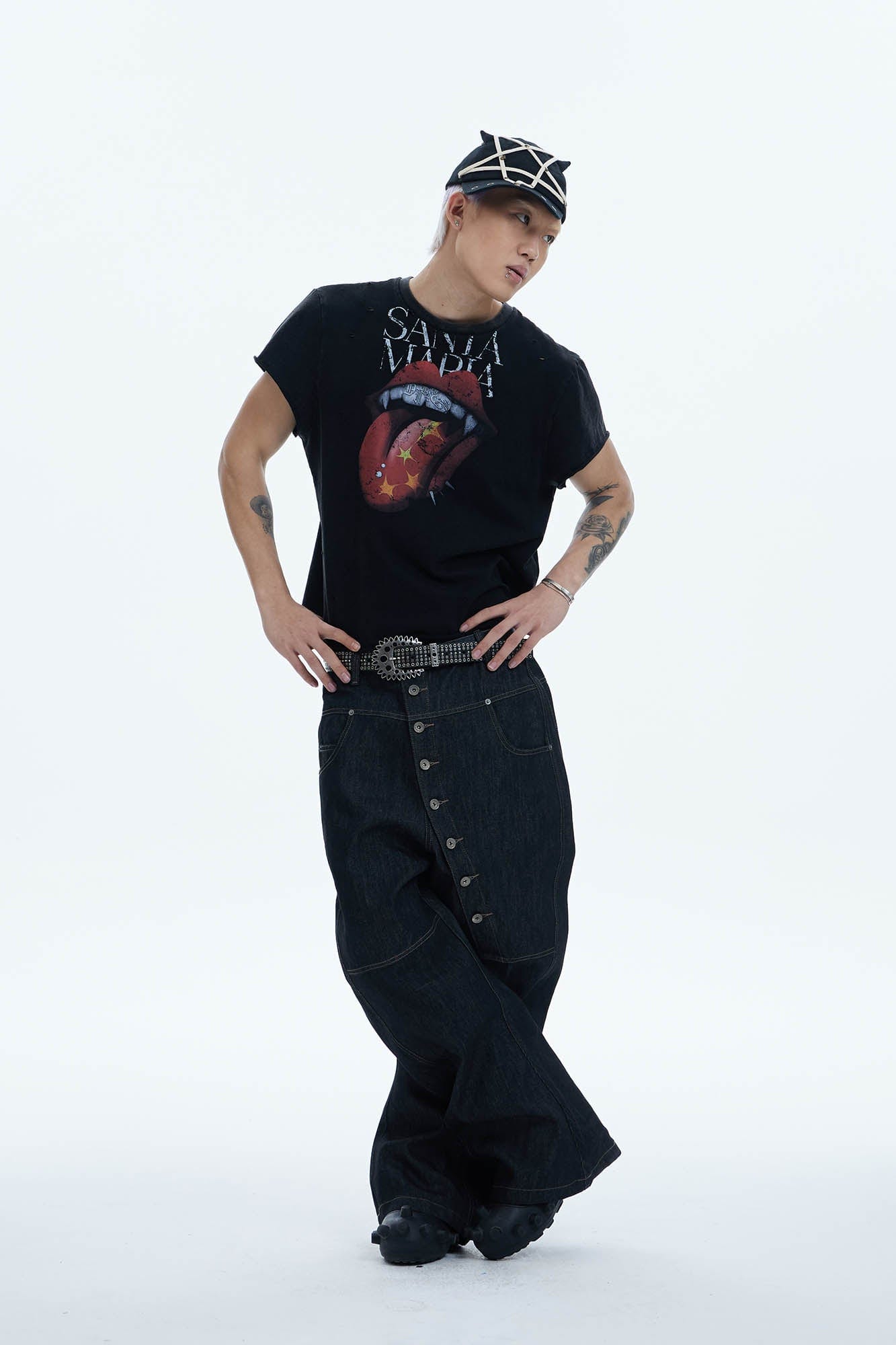 DND4DES Asymmetric Button-Fly Spliced Baggy Jeans