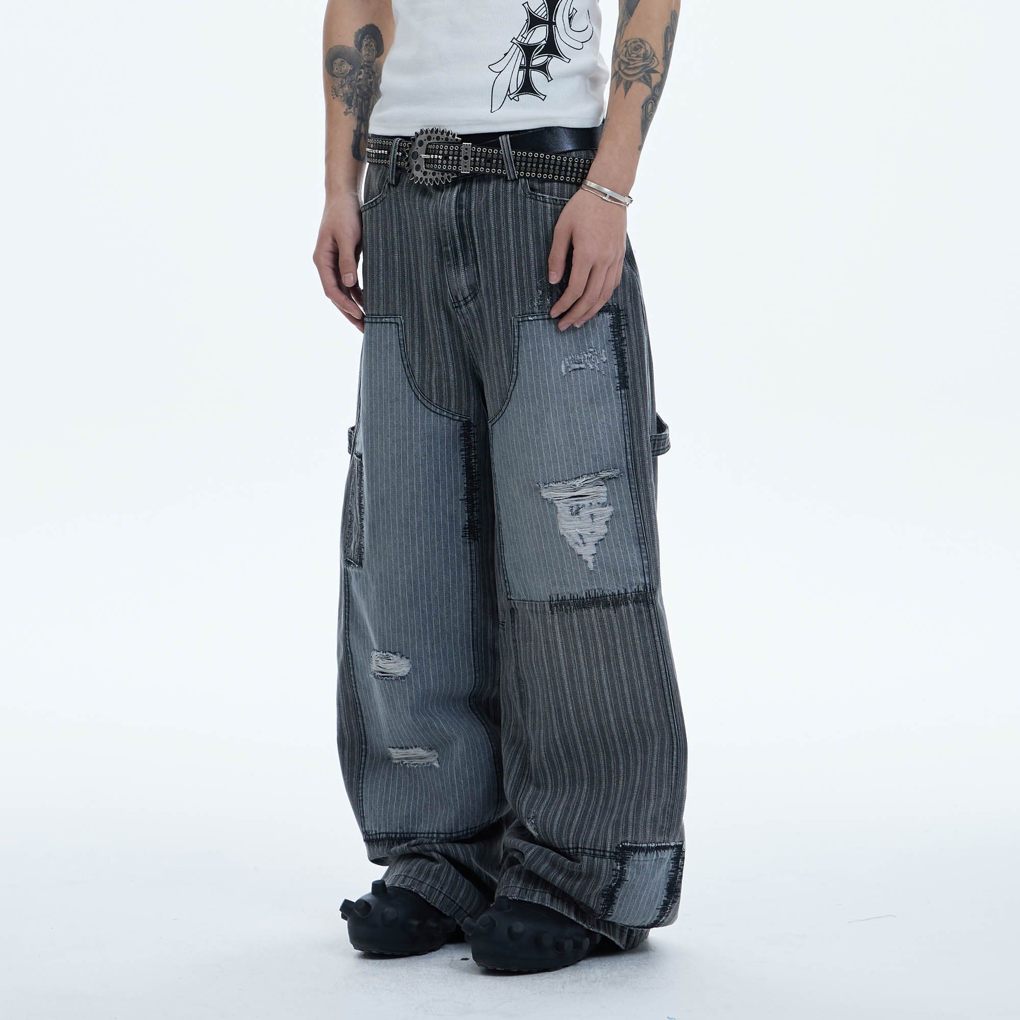DND4DES Striped Patchwork Distressed Baggy Jeans