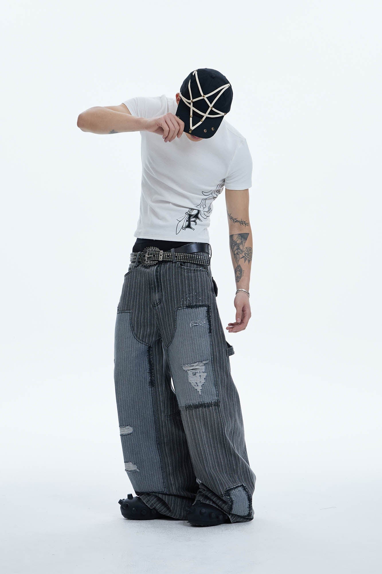DND4DES Striped Patchwork Distressed Baggy Jeans